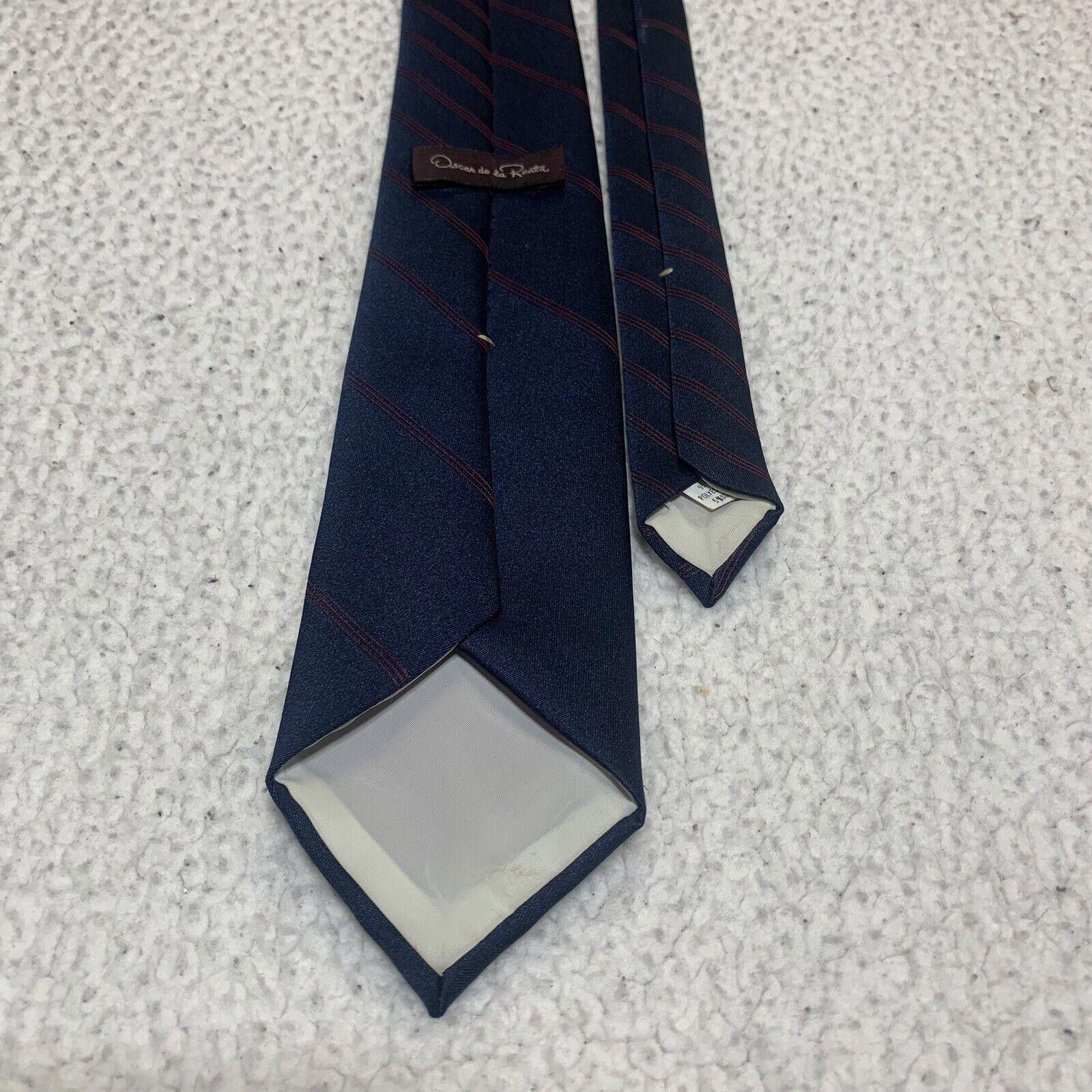 Oscar De La Renta Oscar de la Renta Tie Navy Diagonal Red Striped Signature Size ONE SIZE - 3 Thumbnail