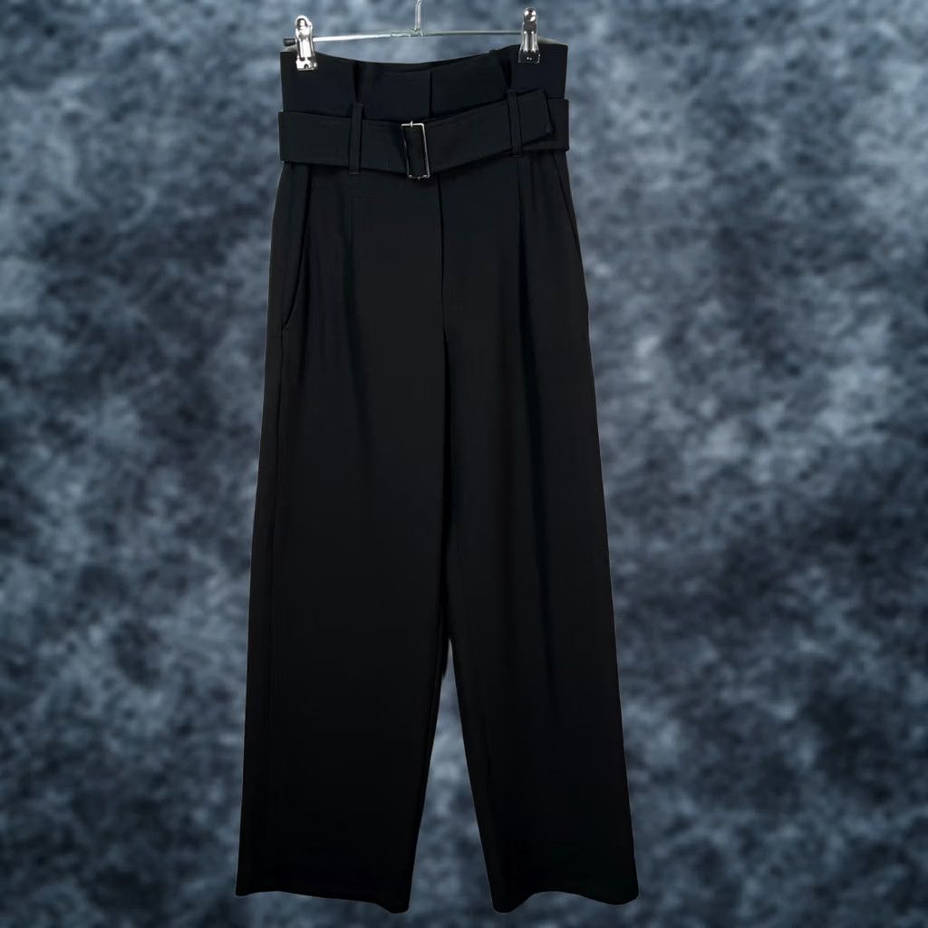 Vintage Babaton Womens 00 High-Waisted Black Wide-Leg Pants Belted Waist Dress Pants Pockets Size 24" / US 00 / IT 34 - 1 Thumbnail