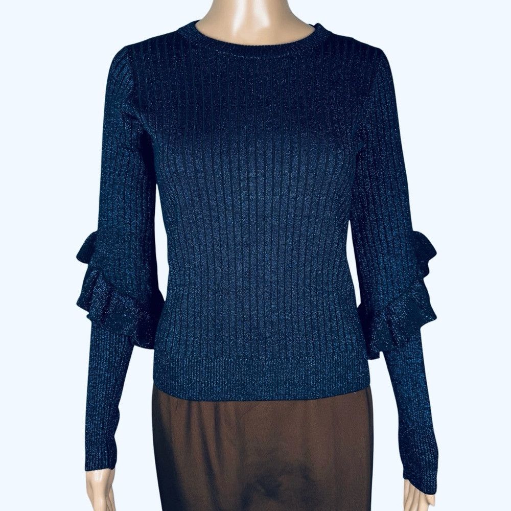 Elie Tahari Elie Tahari Hope Ribbed Knit Navy Sparkle Sweater Size XS Size XS / US 0-2 / IT 36-38 - 2 Thumbnail