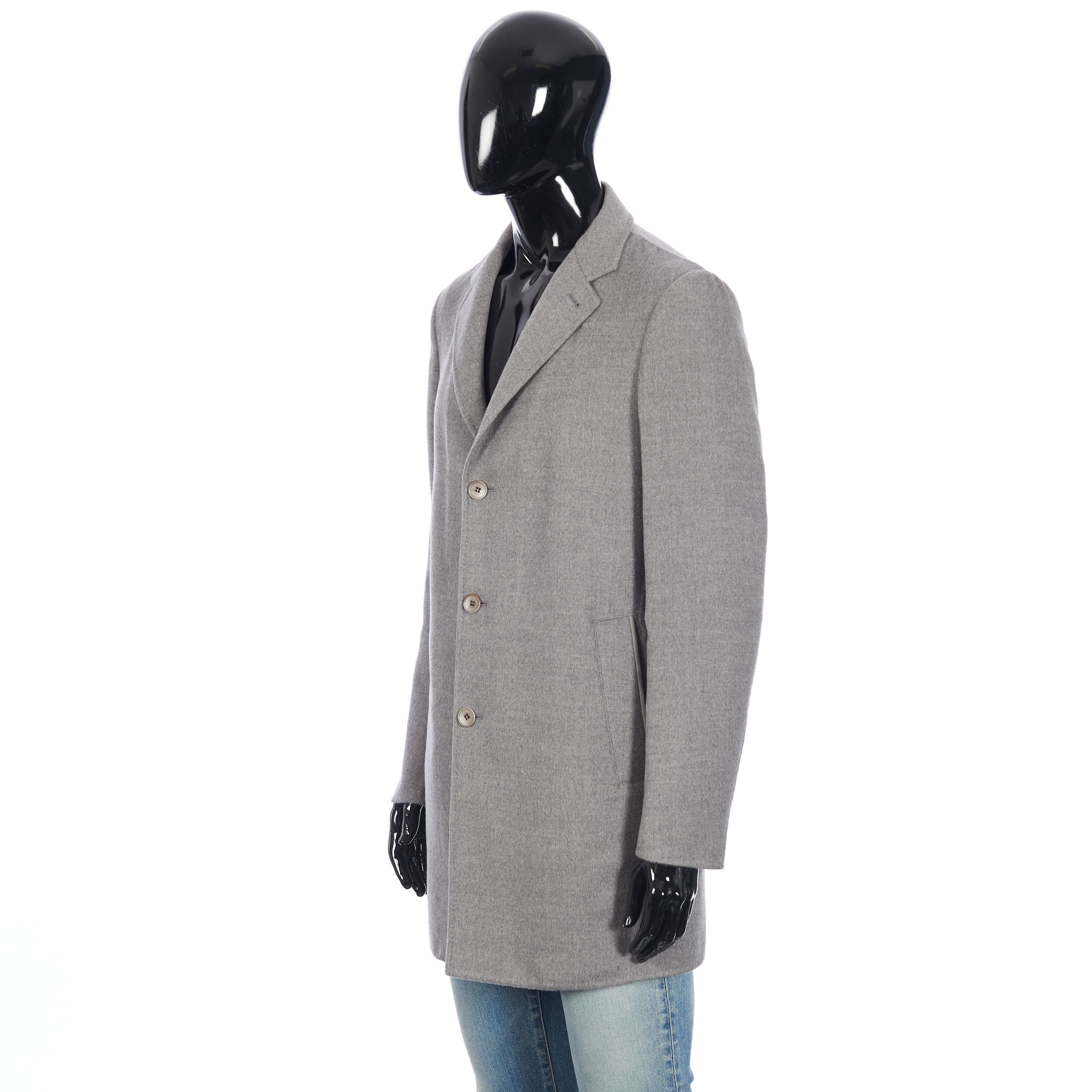 Single-Breasted Coat In Grey Double-Faced Cashmere