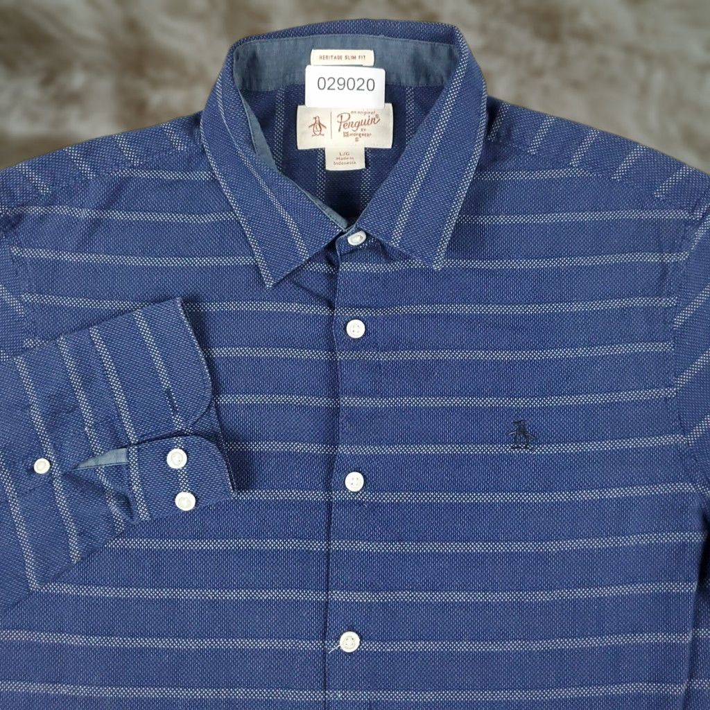 Original Penguin Original Penguin Blue Striped Long Sleeve Button-Up Shirt Mens Size Large Casual Size US L / EU 52-54 / 3 - 1 Thumbnail