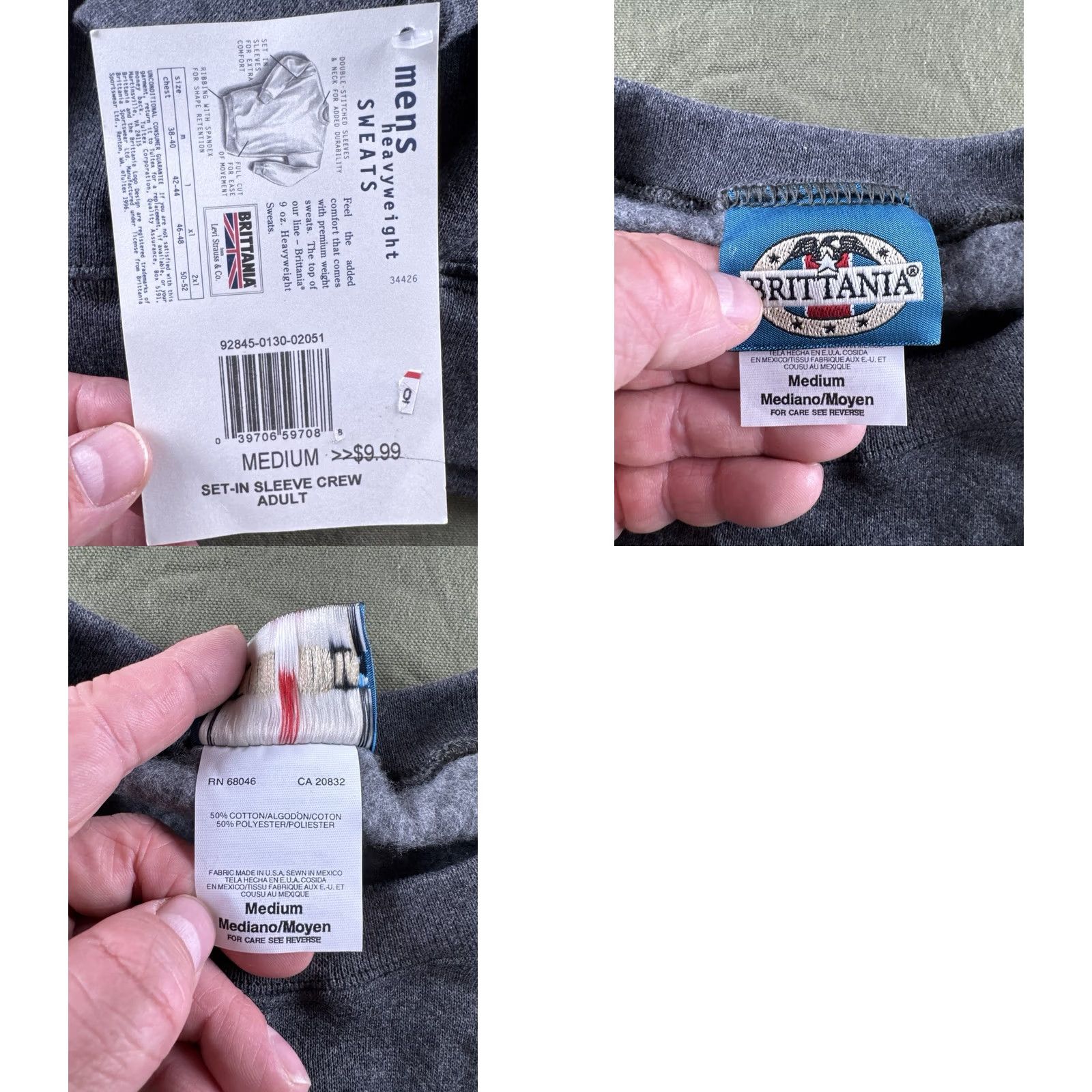 Vintage VINTAGE Britannia Heavyweight Gray Sweatshirt Medium 90s Crewneck Deadstock Mens Size US M / EU 48-50 / 2 - 8 Thumbnail