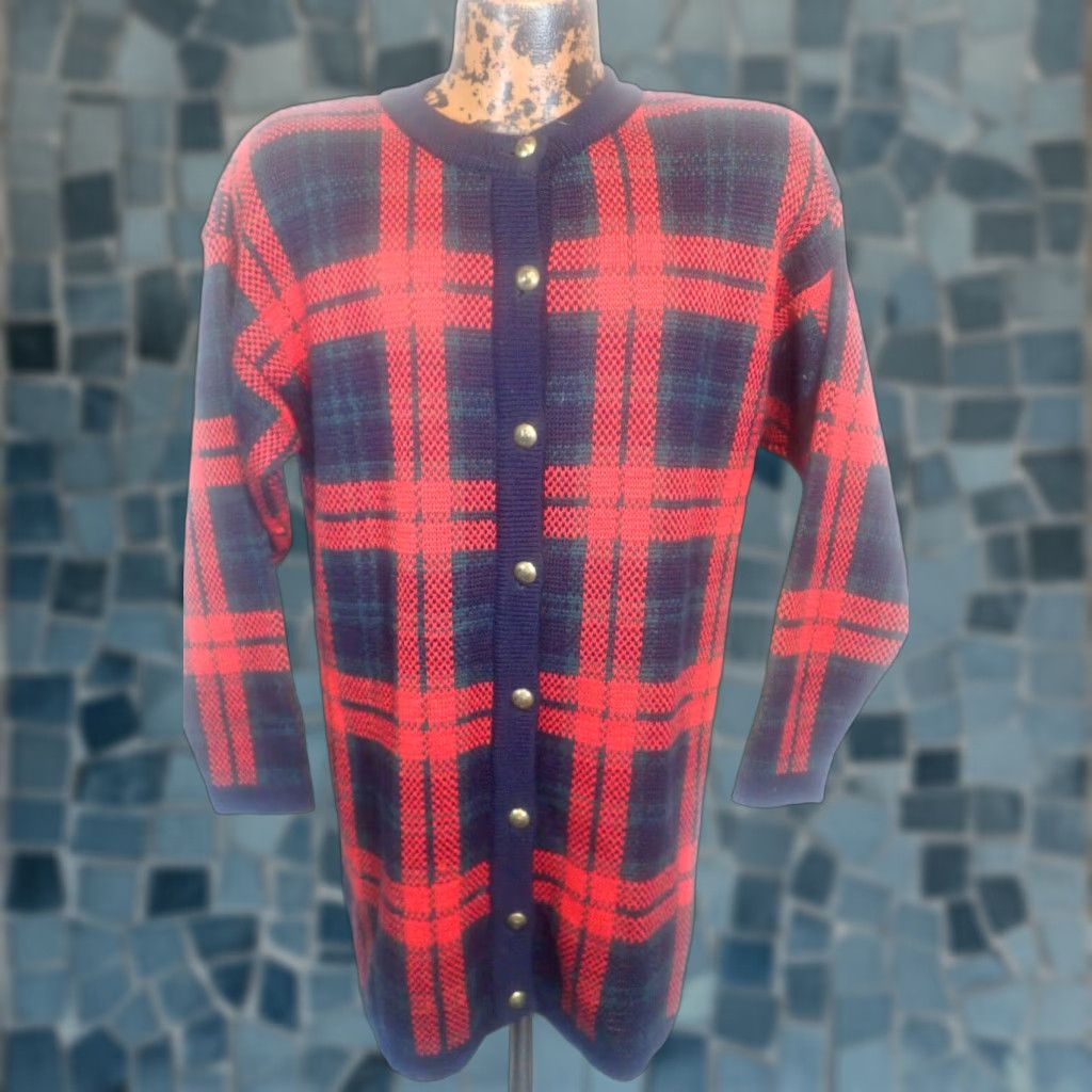 Vintage VINTAGE Island Craft Women's Plaid Cardigan Sweater Wool Acrylic Scotland 90s Casual Womens Medium Size M / US 6-8 / IT 42-44 - 1 Thumbnail