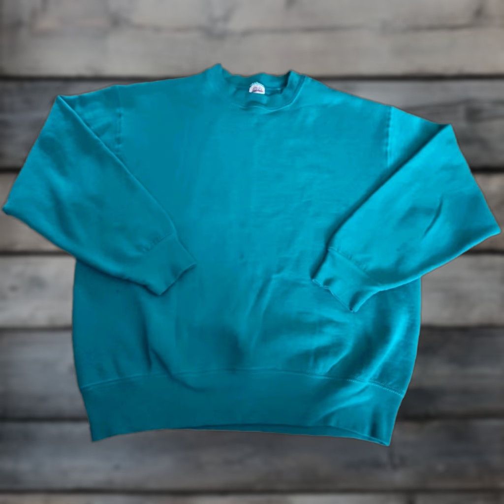 Altea VINTAGE BVD Sweatshirt Teal Crewneck 90s USA Crew Neck Size L Men Long Sleeve Fleece Inside Green / Cotton Blend Polyester Size US L / EU 52-54 / 3 - 1 Thumbnail