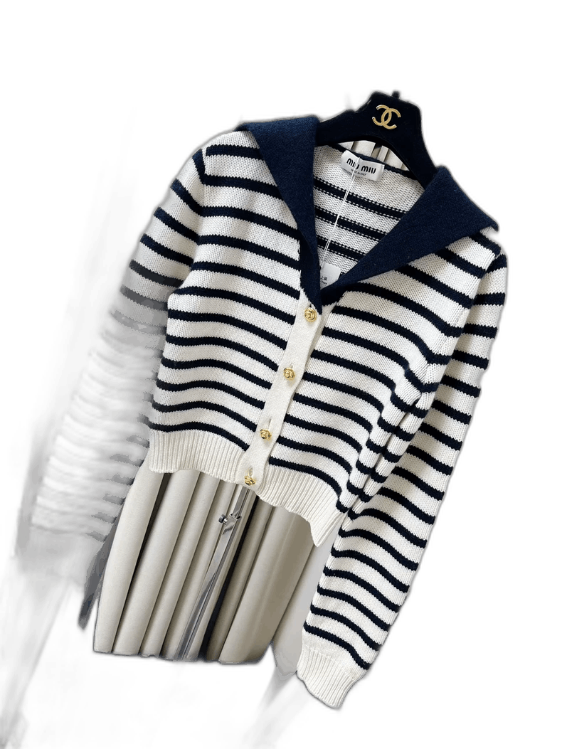 Miu Miu Miu Miu Navy Collar Striped Knit Top Size M / US 6-8 / IT 42-44 - 1 Thumbnail