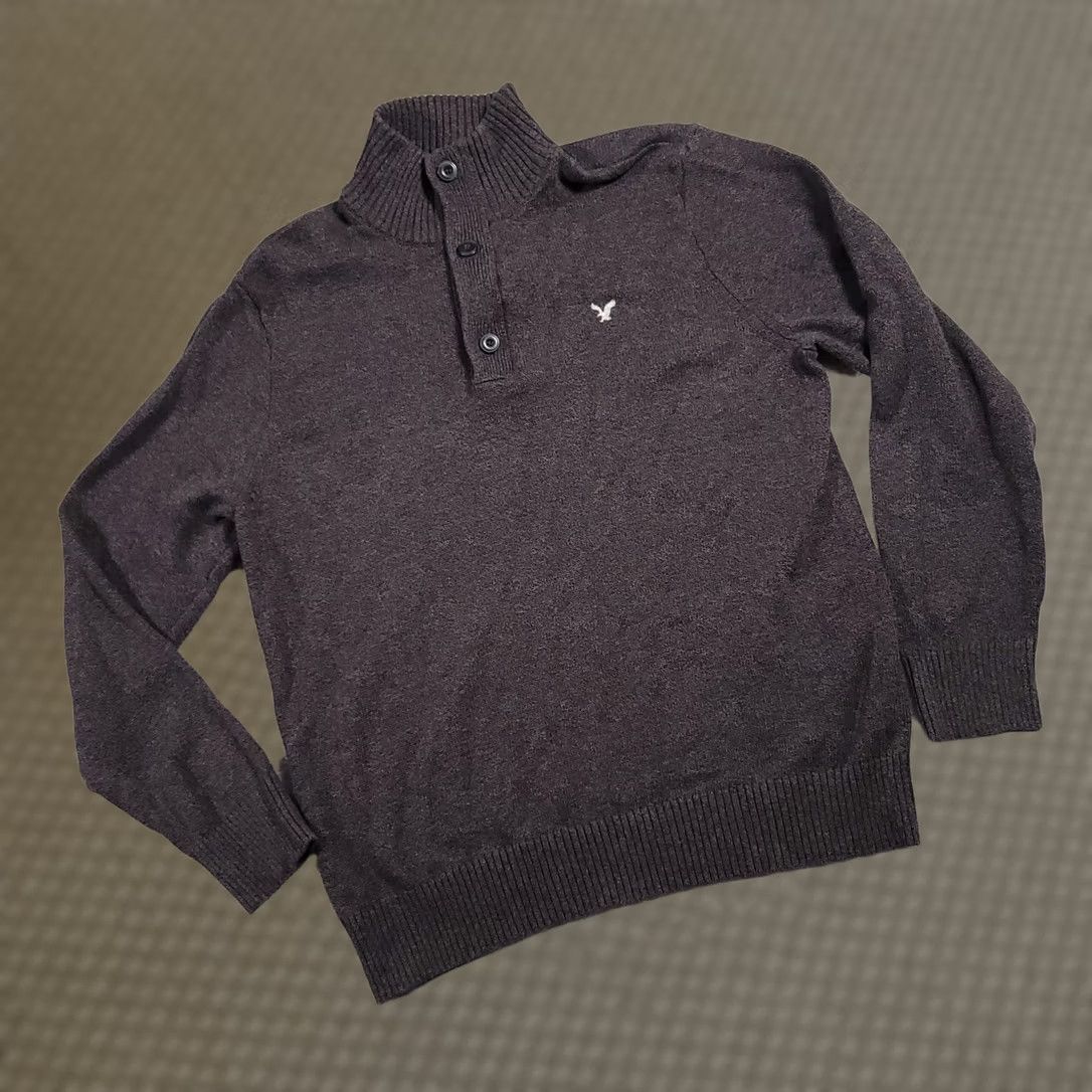 American Eagle Outfitters American Eagle 3-Button 1/4 Zip Sweater Men's XXL Grey Long Sleeve Knit Logo Shirt Size US XXL / EU 58 / 5 - 1 Thumbnail