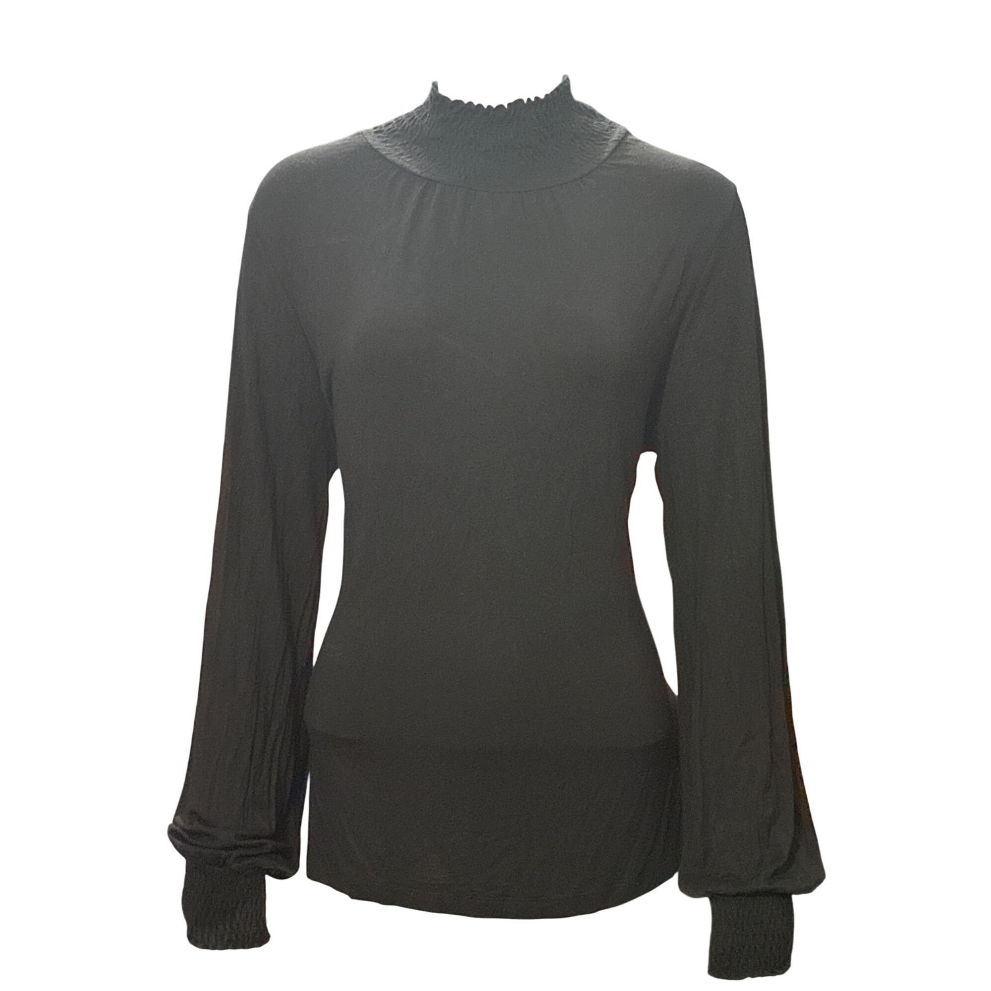 Other August Silk Size L Black Sheer Smocked Mock Neck Top Noircor Size L / US 10 / IT 46 - 11 Thumbnail