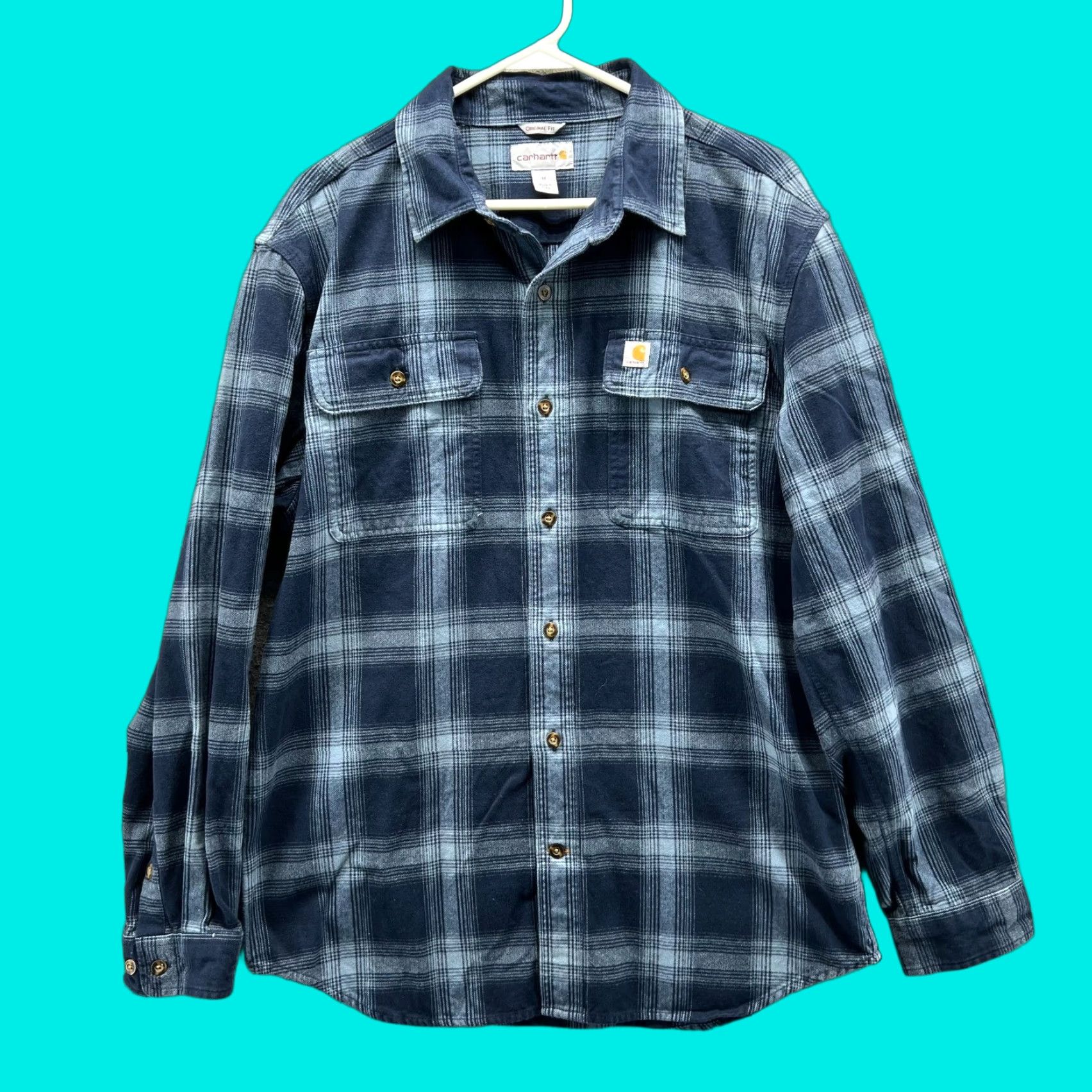 Carhartt VINTAGE Carhartt Shirt Mens Medium Blue Plaid Flannel Button Down Long Sleeve Shacket Size US M / EU 48-50 / 2 - 1 Thumbnail