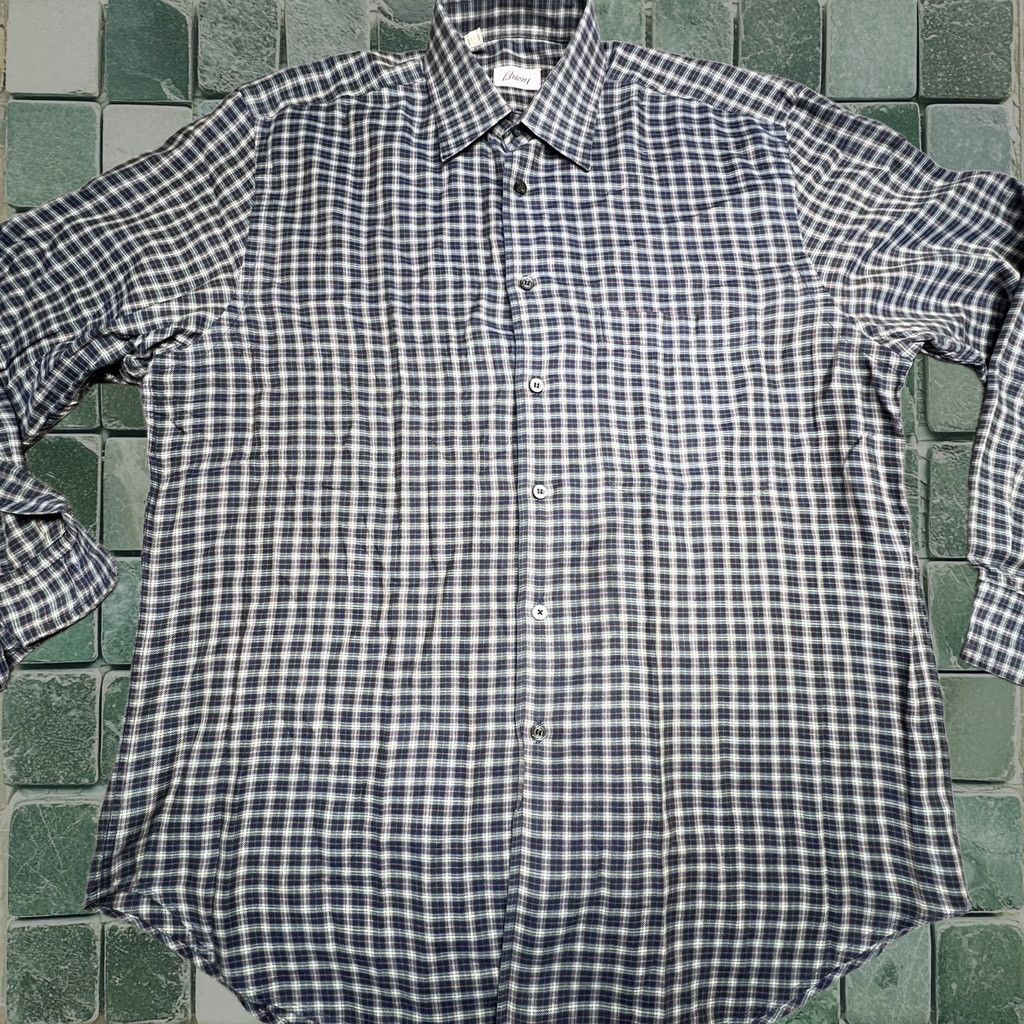 Brioni Brioni Shirt Cotton Plaid Button Up Long Sleeve Blue Made Italy Mens Medium Size US M / EU 48-50 / 2 - 1 Thumbnail