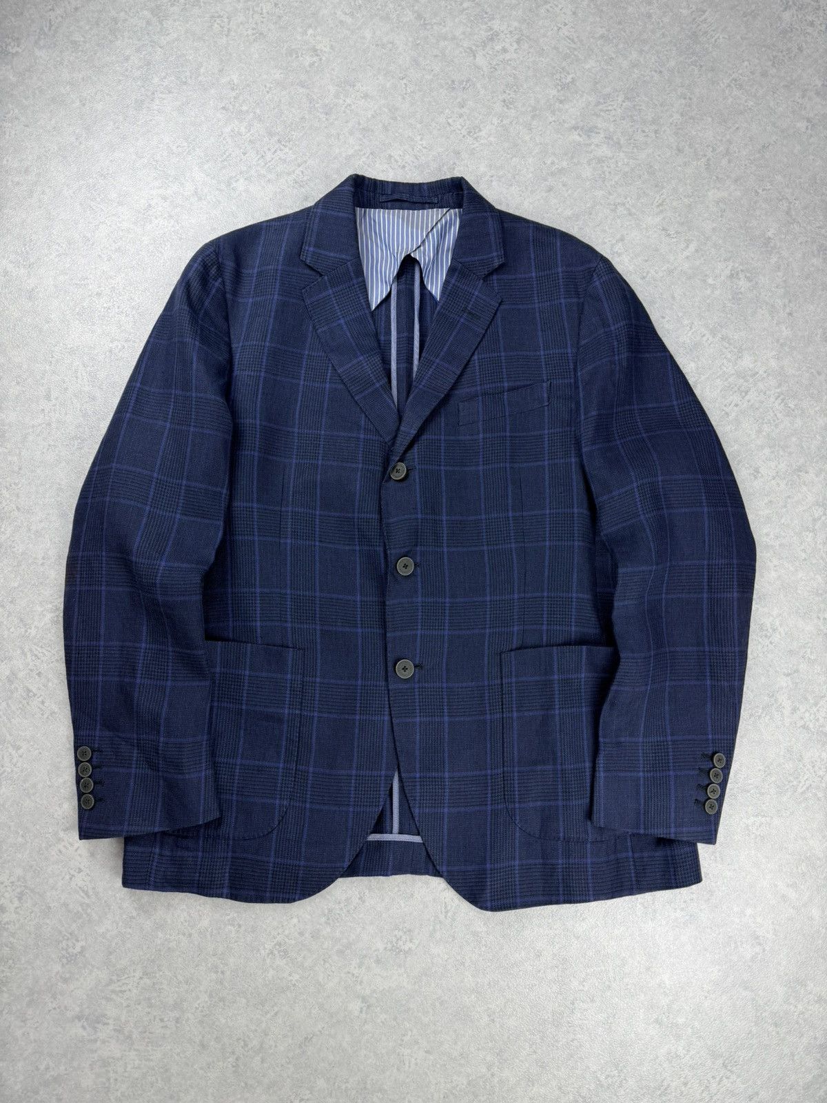 Hackett Hackett London Navy Linen Blazer Blue Check 42R 52R Size 42R - 1 Thumbnail