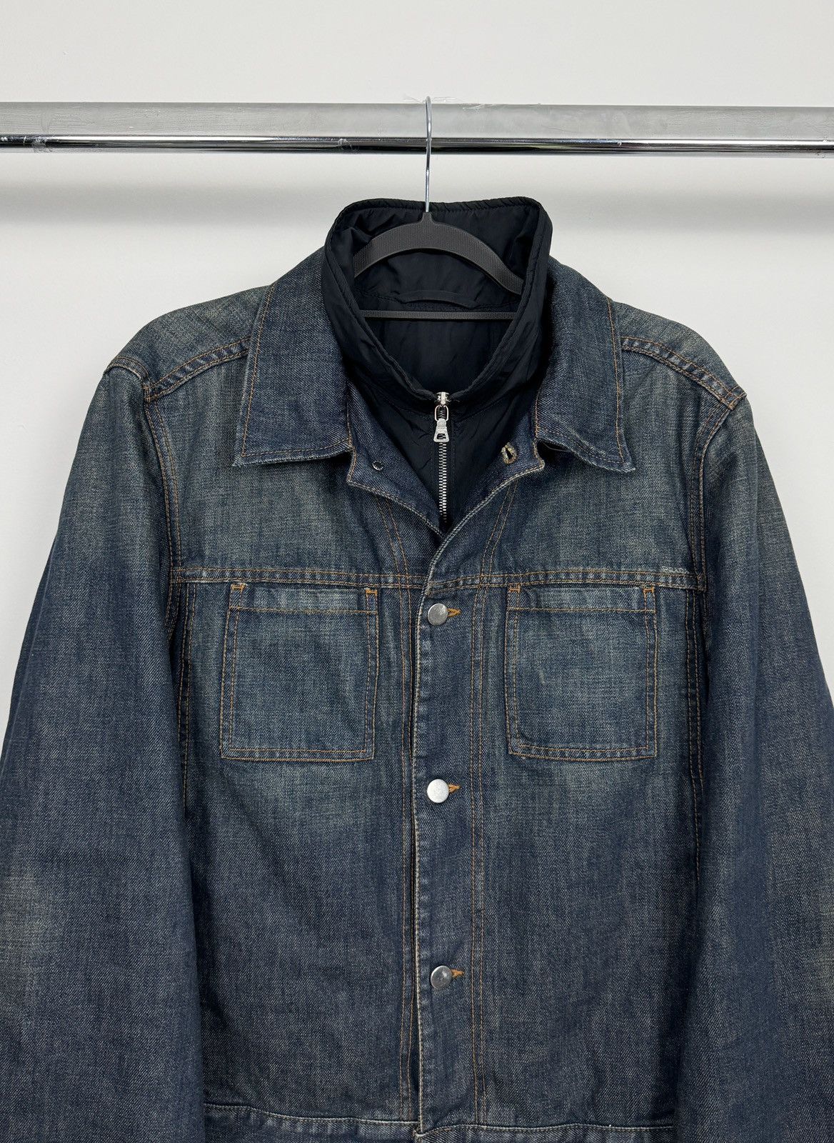 Prada Prada A/W2005 Distressed Indigo Nylon Lining Denim Jacket Size US L / EU 52-54 / 3 - 6 Thumbnail