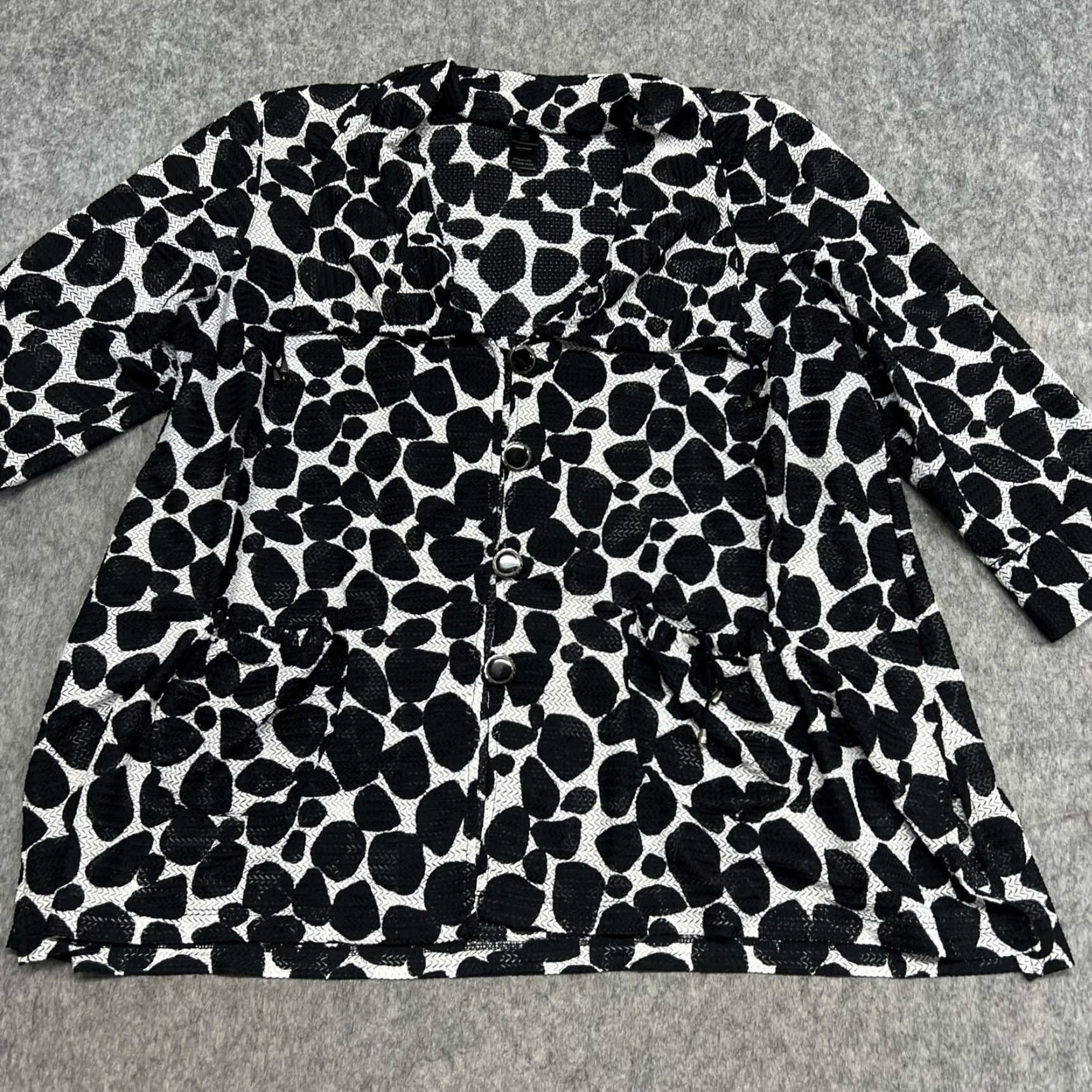 Vintage Ali Miles Jacket Womens 1X Black Abstract Print 3/4 Sleeve Pockets Button Front Collared Unlined Short Jacket Size XL / US 12-14 / IT 48-50 - 4 Thumbnail