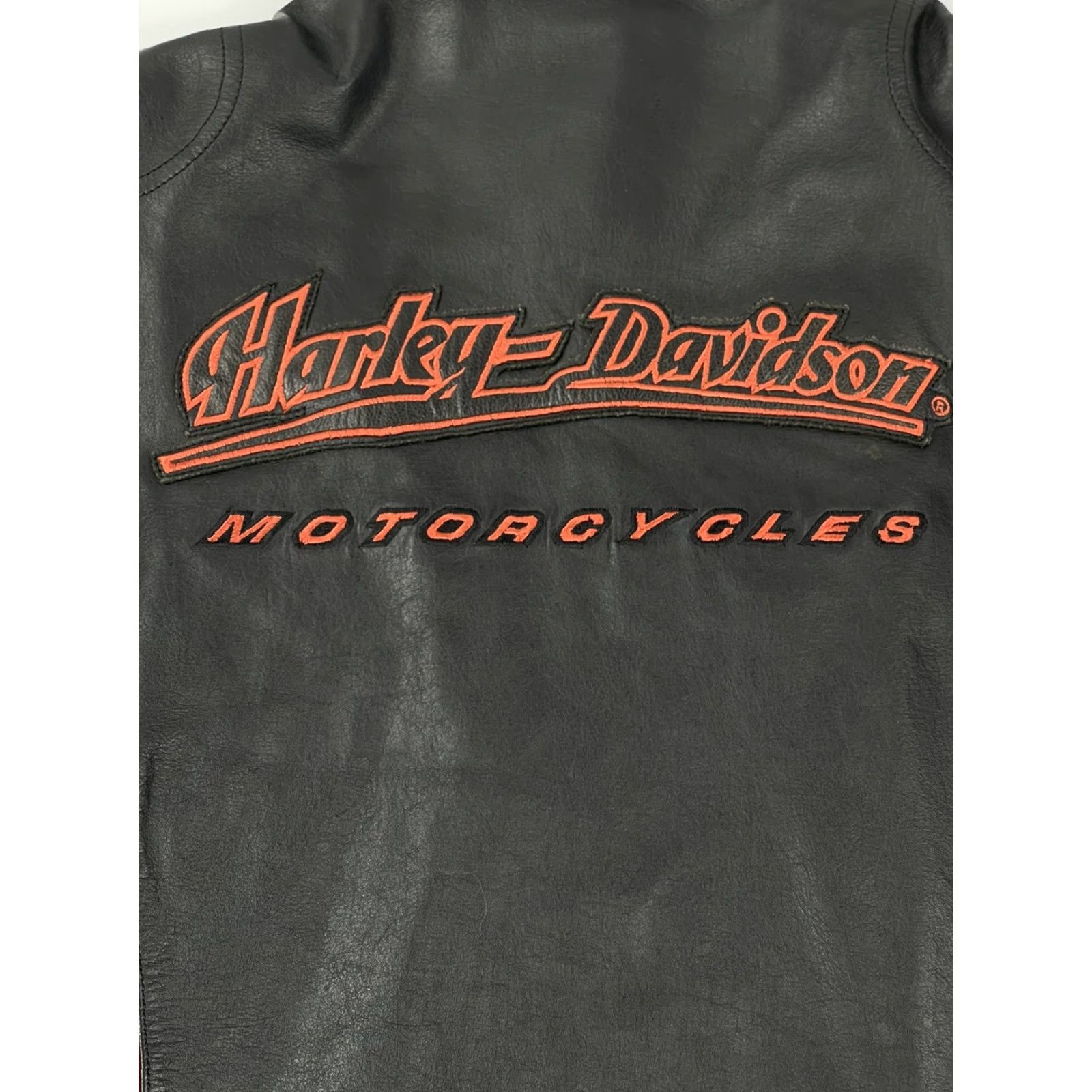 Harley Davidson VINTAGE Harley-Davidson Womens Jacket XL Leather 90s Classic Cruiser Embroidered Black Zip Pockets Inner Lining Polyester Wind-Resistant Size XL / US 12-14 / IT 48-50 - 3 Thumbnail