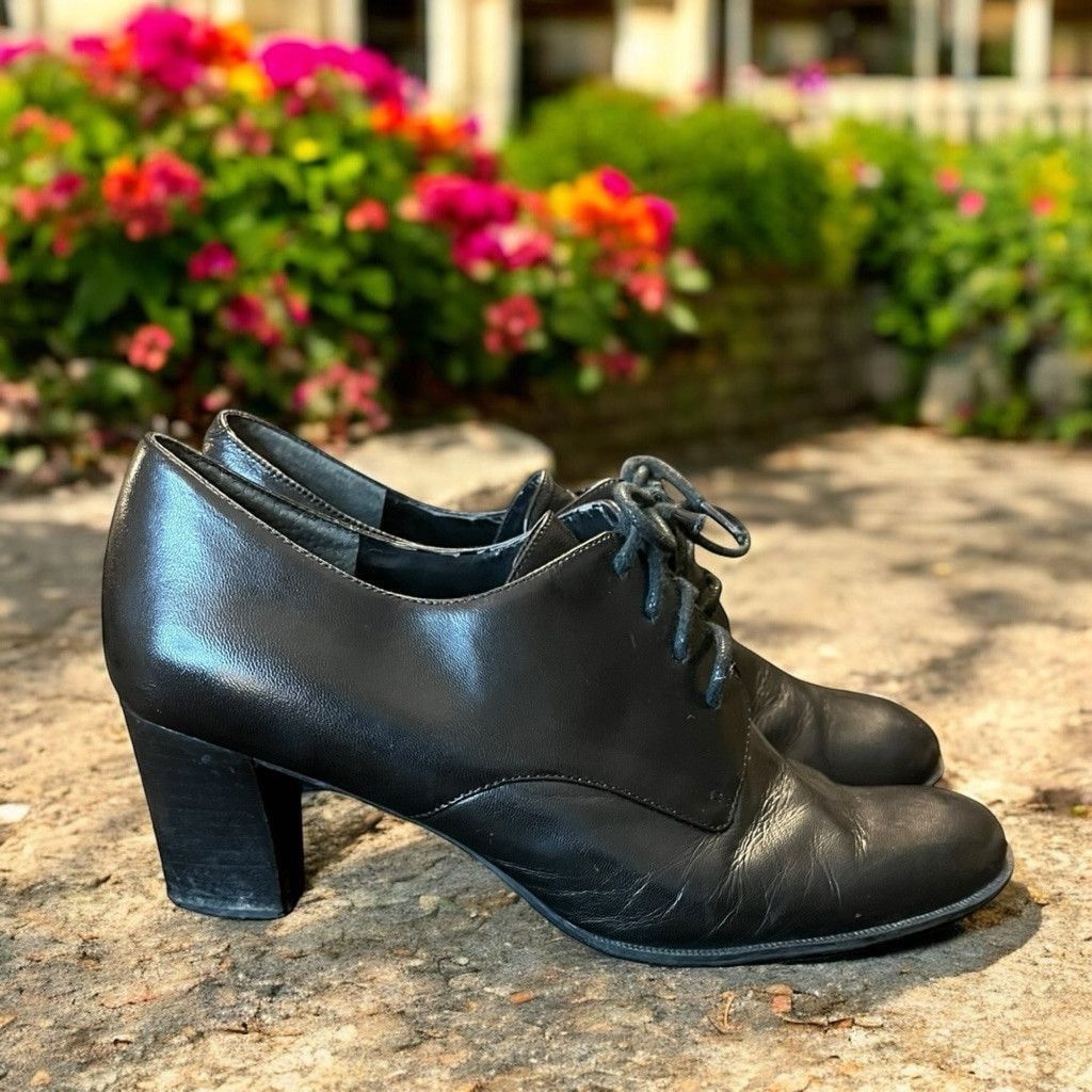 Vintage 90s Bandolino Leather Lace Up Oxford Loafers Block Heels 9 Size US 9 / IT 39 - 1 Thumbnail
