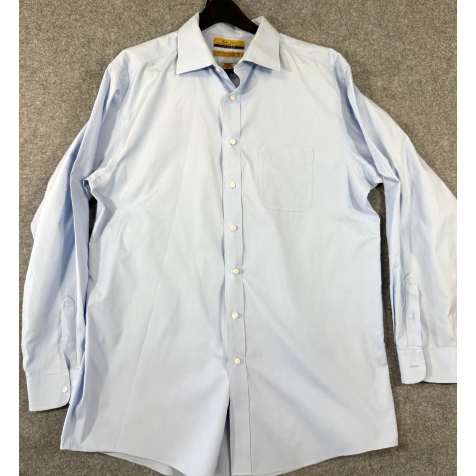 Roundtree & Yorke VINTAGE Roundtree & Yorke Gold Label Dress Shirt Mens XL Blue Fitted 80s Non-Iron Size 46R - 2 Thumbnail