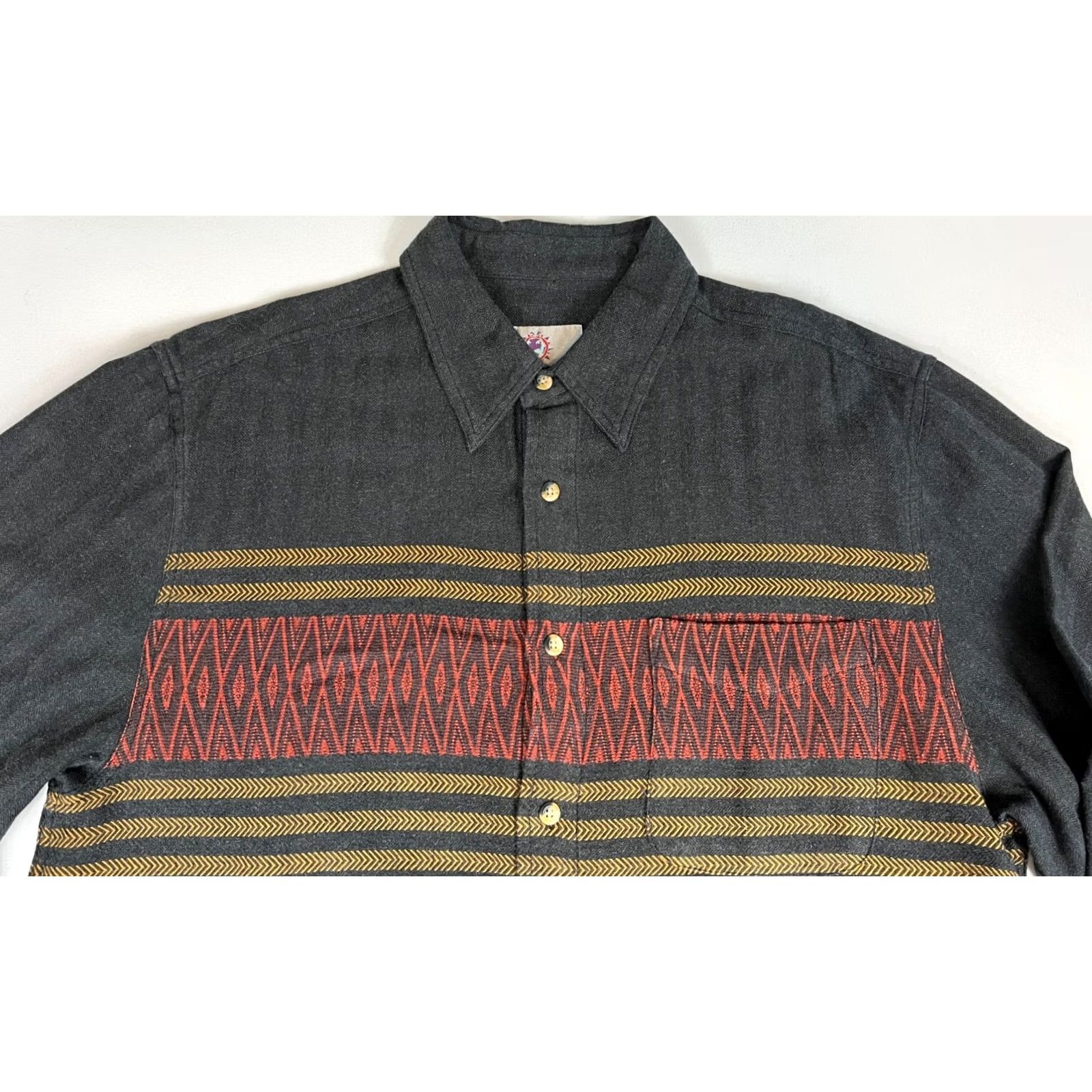 The Territory Ahead The Territory Ahead Men's Button-Up Shirt Tweed Herringbone Southwest Sz L Charcoal Cotton Blend Pockets Aztec Western - Mens Size US L / EU 52-54 / 3 - 4 Thumbnail