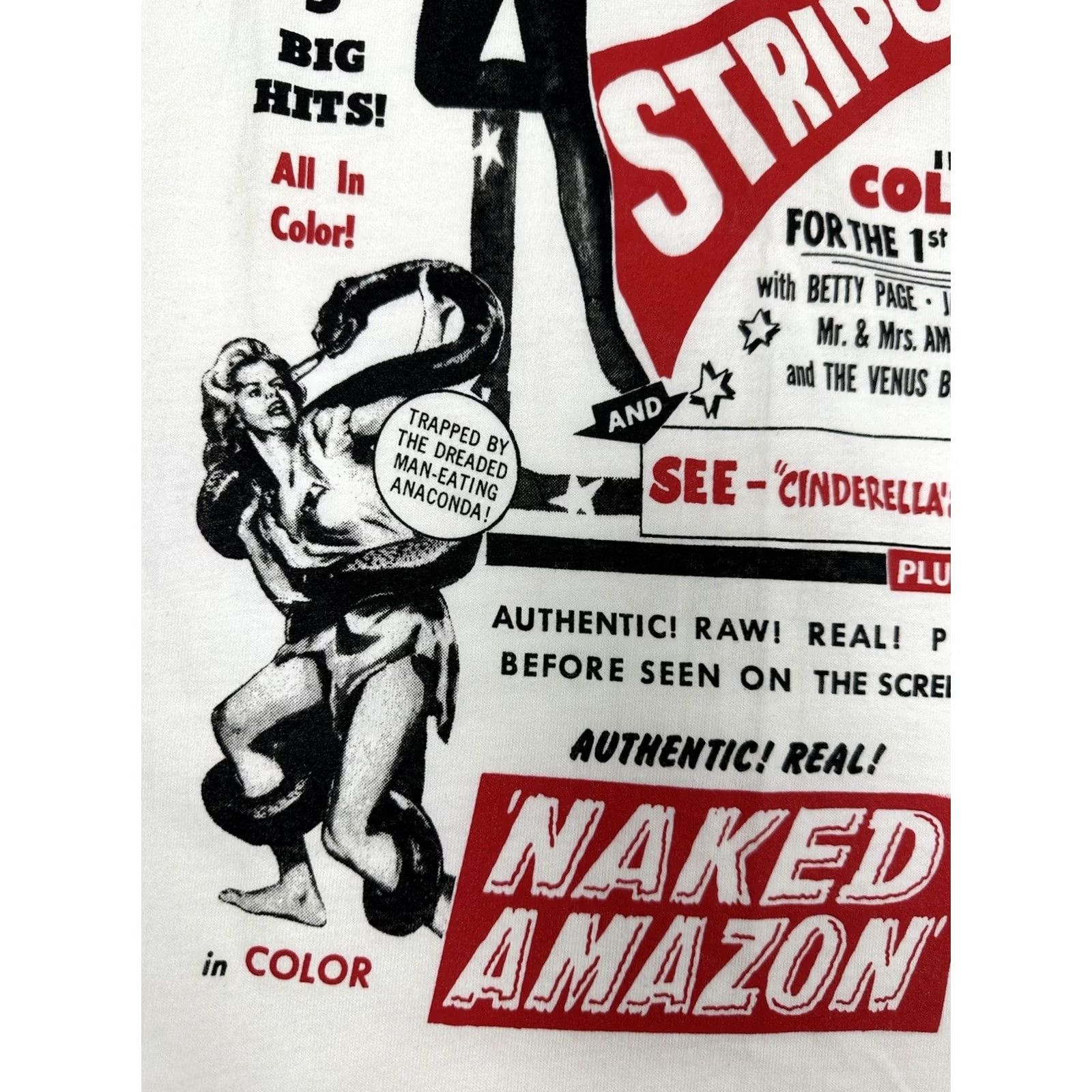 Fruit Of The Loom VINTAGE Striporama Lil St. Cyr Georgia Sothern Rosita Royce Naked Show Tee 3XL Fruit of the Loom White Cotton Mens Size US XXL / EU 58 / 5 - 4 Thumbnail