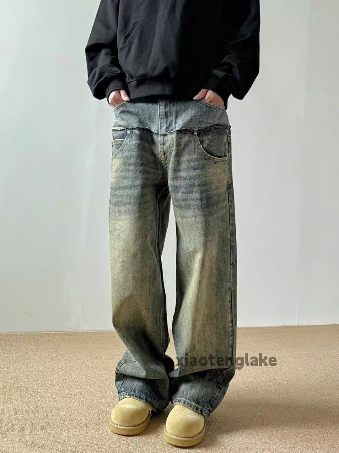 Jean × Vintage Unisex washed faded loose hiphop y2k patchwork jeans Size US 34 / EU 50 - 2 Thumbnail