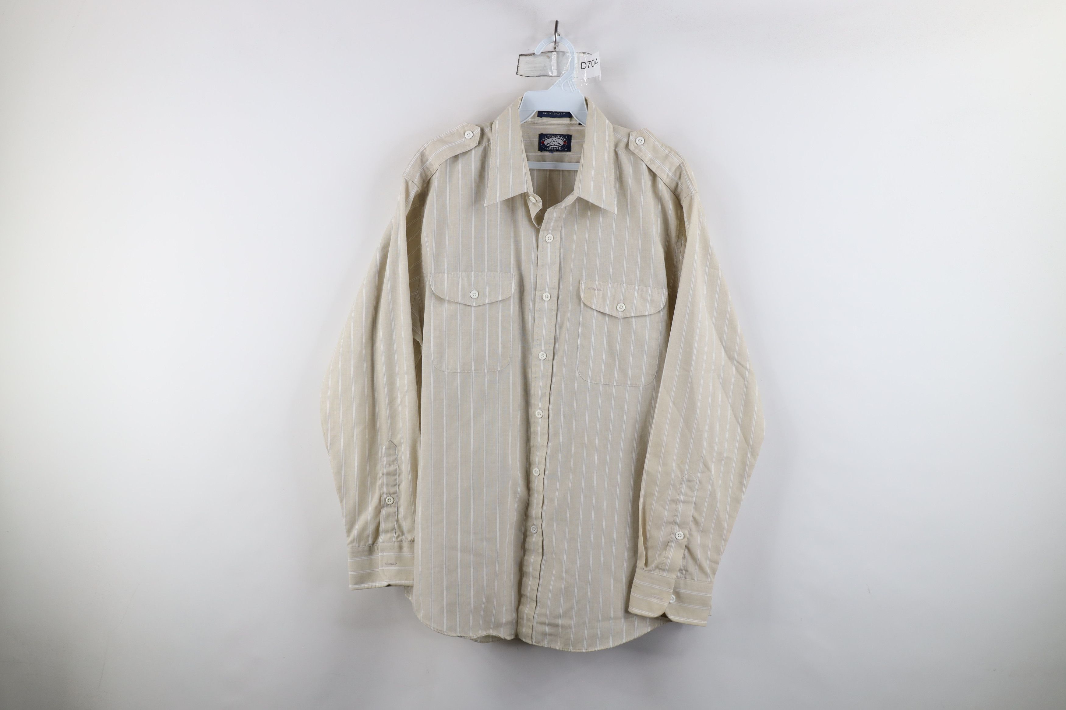 Vintage Vintage 70s Streetwear Striped Military Safari Button Shirt Size US L / EU 52-54 / 3 - 1 Thumbnail