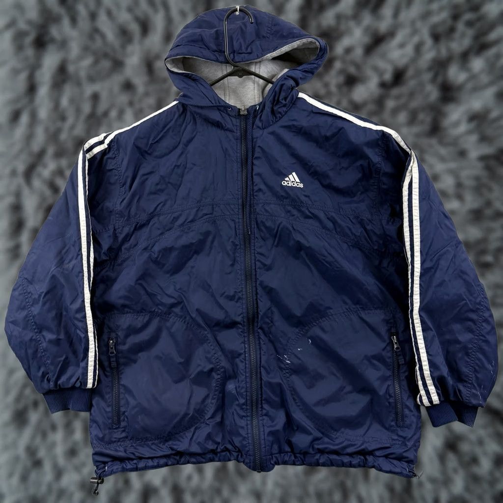 Adidas VINTAGE Adidas Jacket Men XL Blue Reversible Full Zip 90s Sport Hooded Puffer Size US XL / EU 56 / 4 - 1 Thumbnail