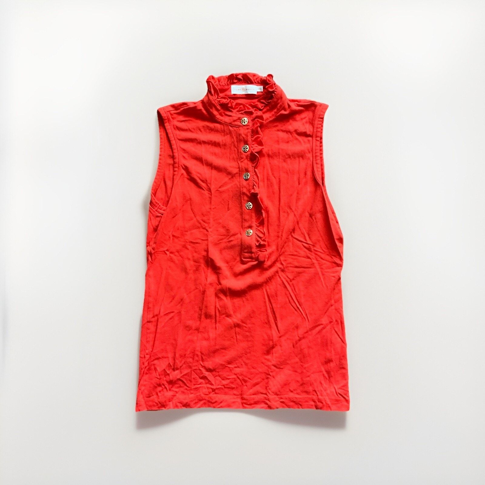 Tory Burch Tory Burch Red Orange Ruffle Sleeveless Polo Top Medium Size M / US 6-8 / IT 42-44 - 5 Thumbnail