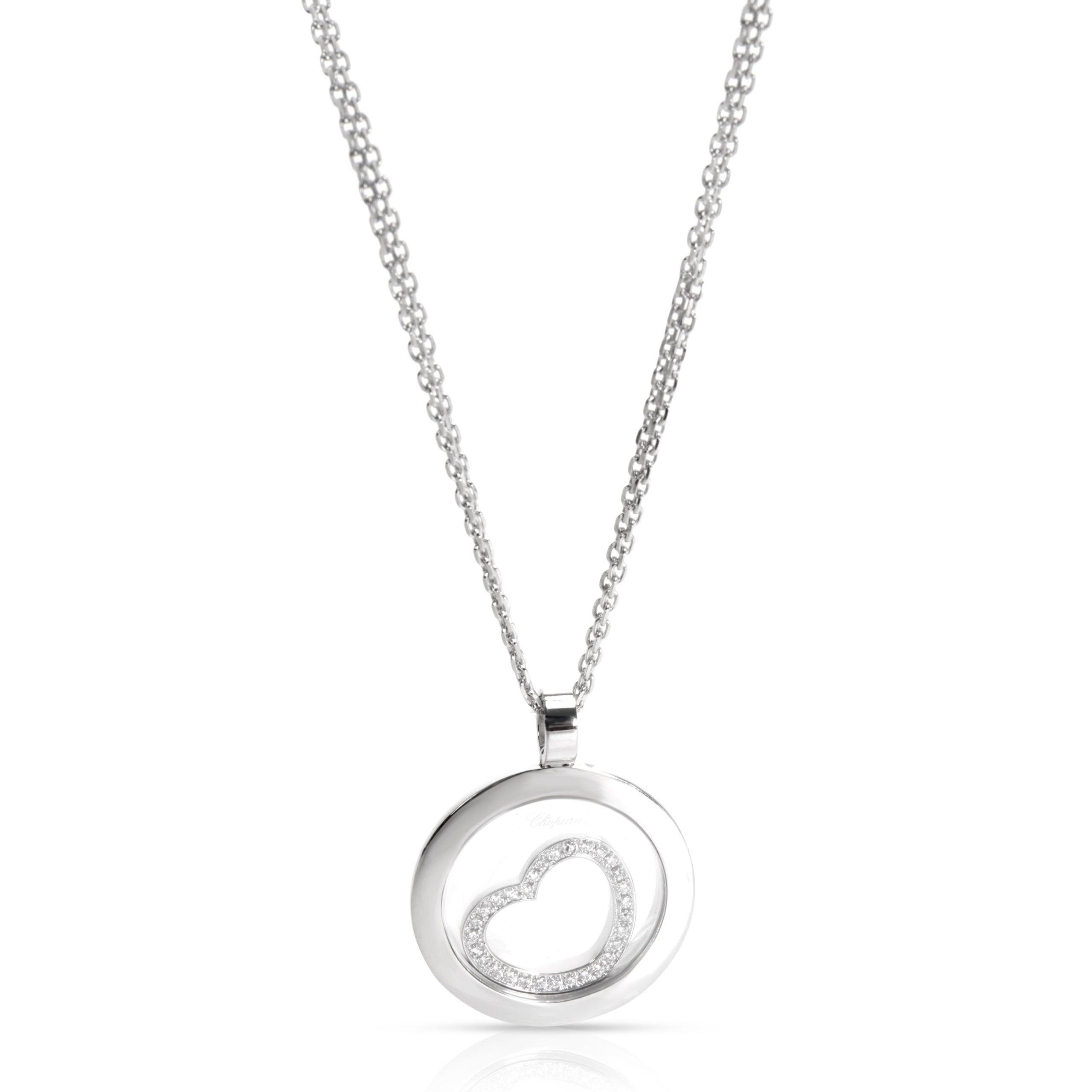 image of Chopard Happy Spirit Diamond Heart Necklace In 18K White Gold 0.33 Ctw, Women's