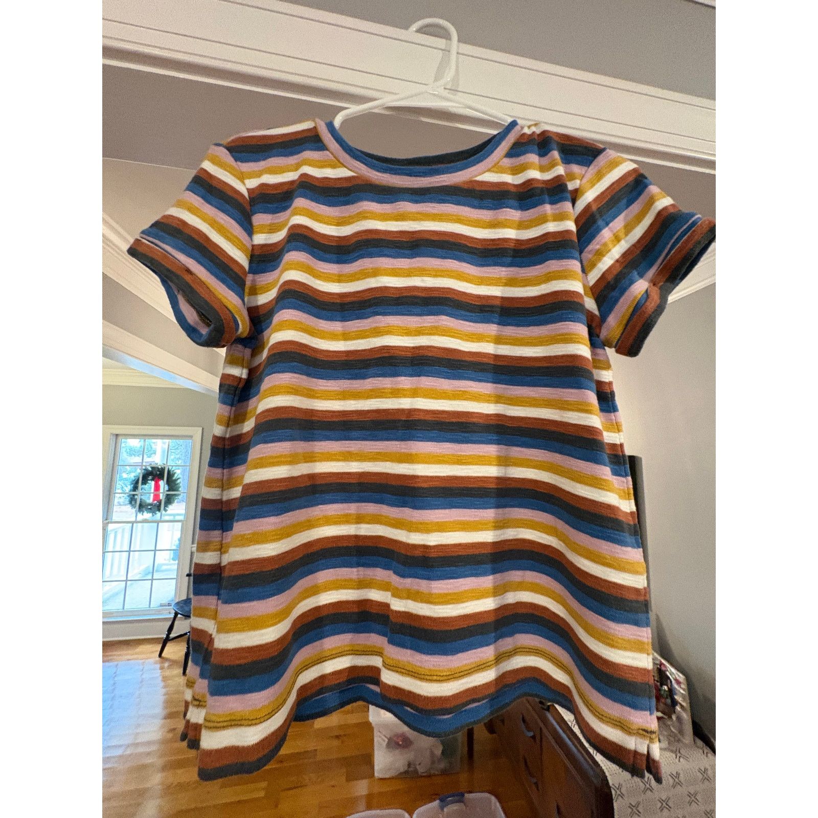 Loft LOFT Women’s Small Multicolor Striped Short Sleeve Swing Size S / US 4 / IT 40 - 2 Thumbnail
