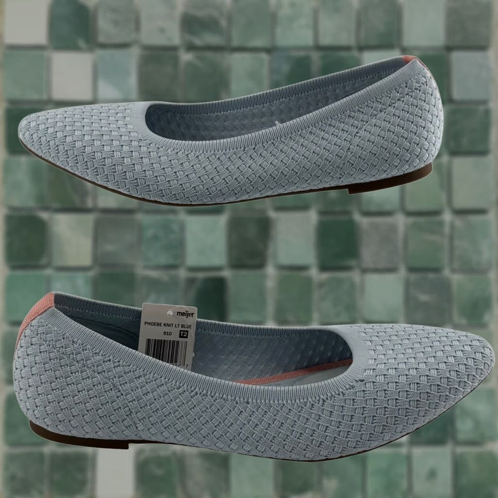 Vintage Falls Creek Phoebe Knit Ballet Flat Womens Light Blue Memory Foam Slips On Pointed Toe Casual Workwear Travel 8 US Womens Size US 8 / IT 38 - 1 Thumbnail