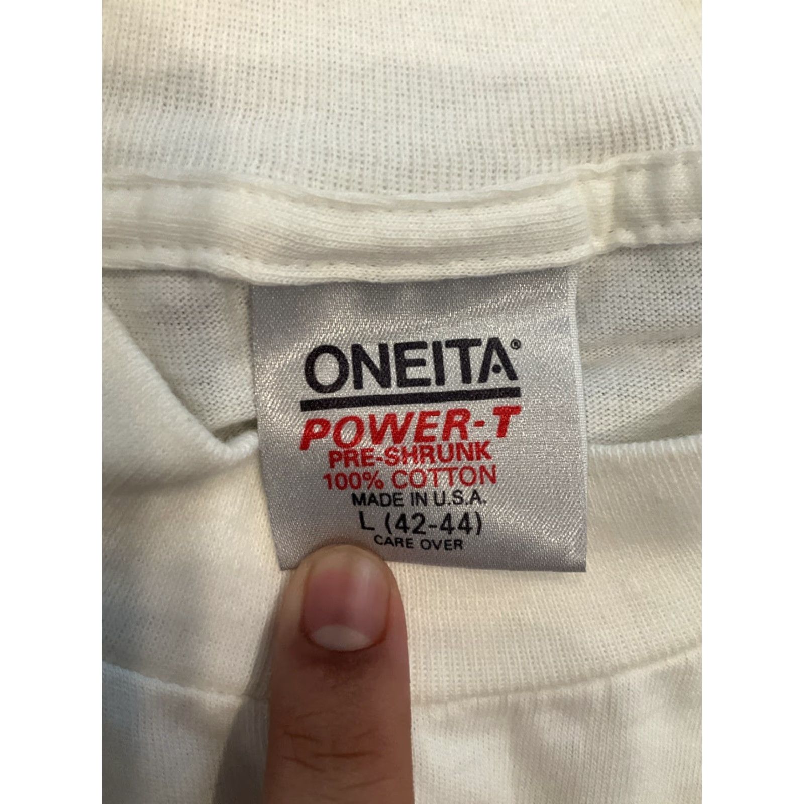 Vintage VINTAGE Oneita Summer Fun In The Sun Men Shirt L White 90s Graphic Print Crew Neck Short Sleeve T-Shirt Regular Mens Size US L / EU 52-54 / 3 - 5 Thumbnail