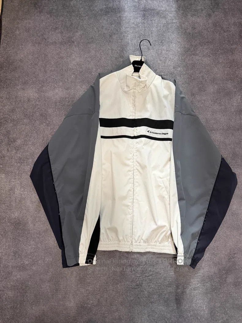 Balenciaga White and Gray Elastic Tech Fabric Sport Jacket