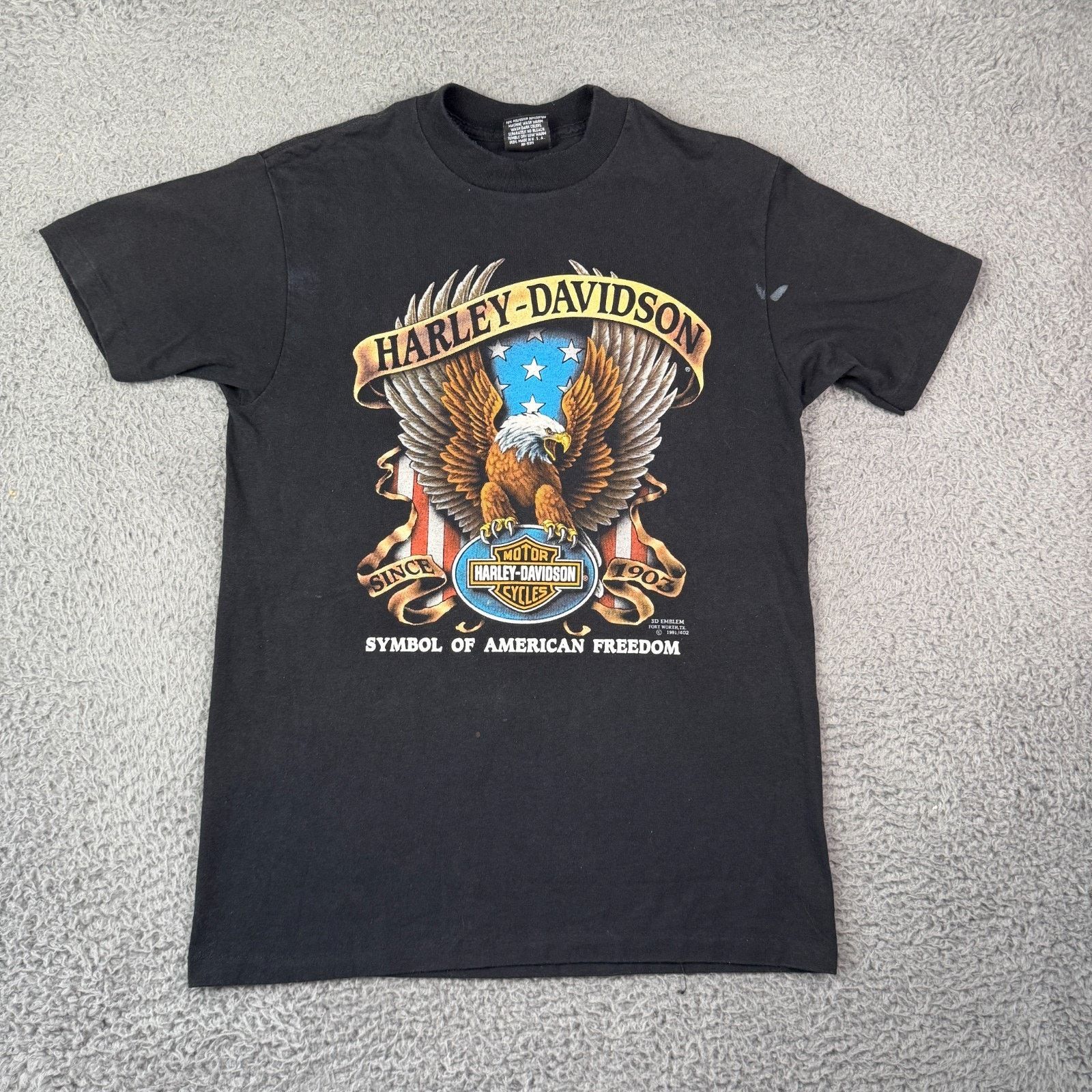 Harley Davidson Vintage 90s Harley-Davidson 3D Emblem Eagle Flag T-shirt M Size US M / EU 48-50 / 2 - 2 Thumbnail
