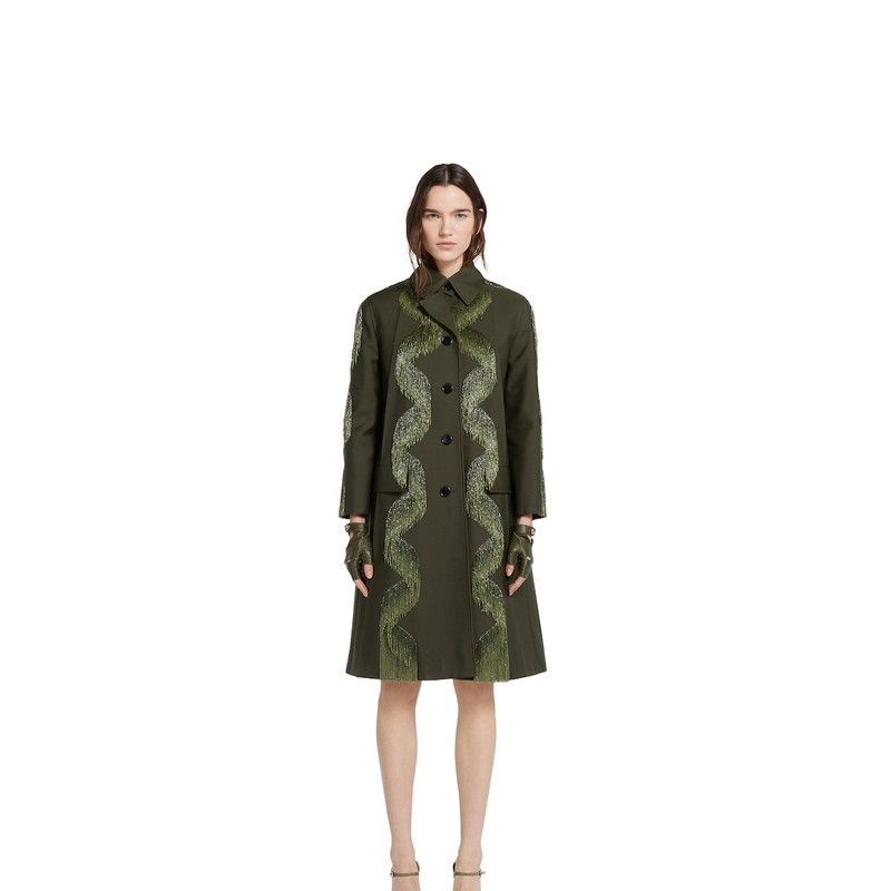 Gucci o1la5ras0526 Wool Coat With Beaded Fringe in Green Size M / US 6-8 / IT 42-44 - 3 Thumbnail