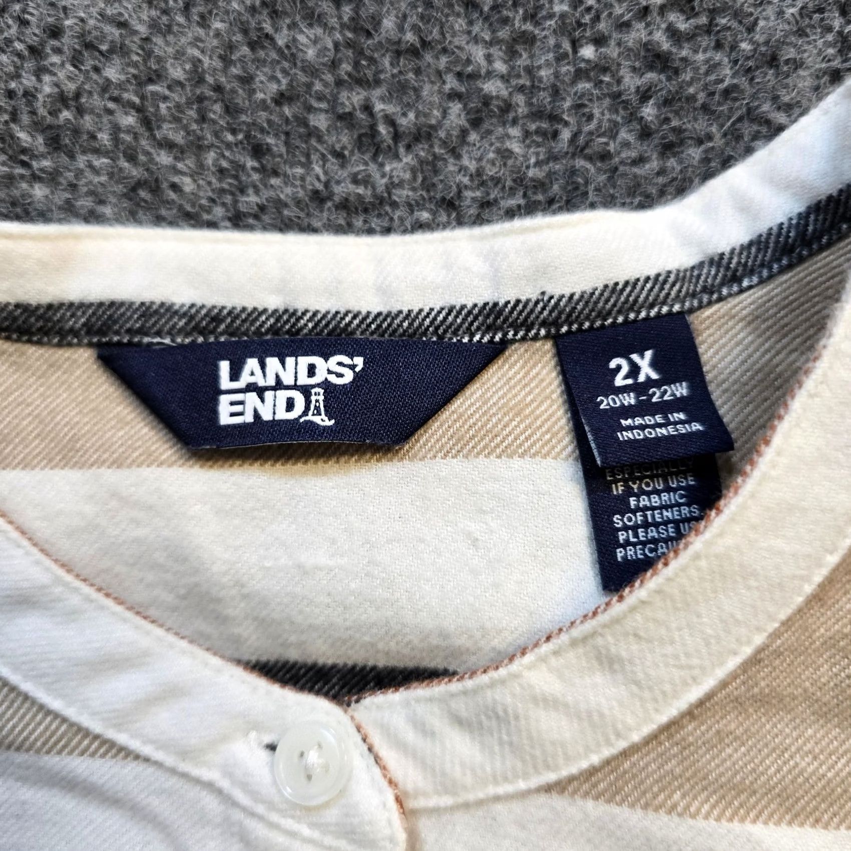 Lands' End Lands' End Dress Women Size 2X Beige Striped Flannel Button Up Long Sleeve Casual Size XXL / US 16-18 / IT 52-54 - 4 Thumbnail