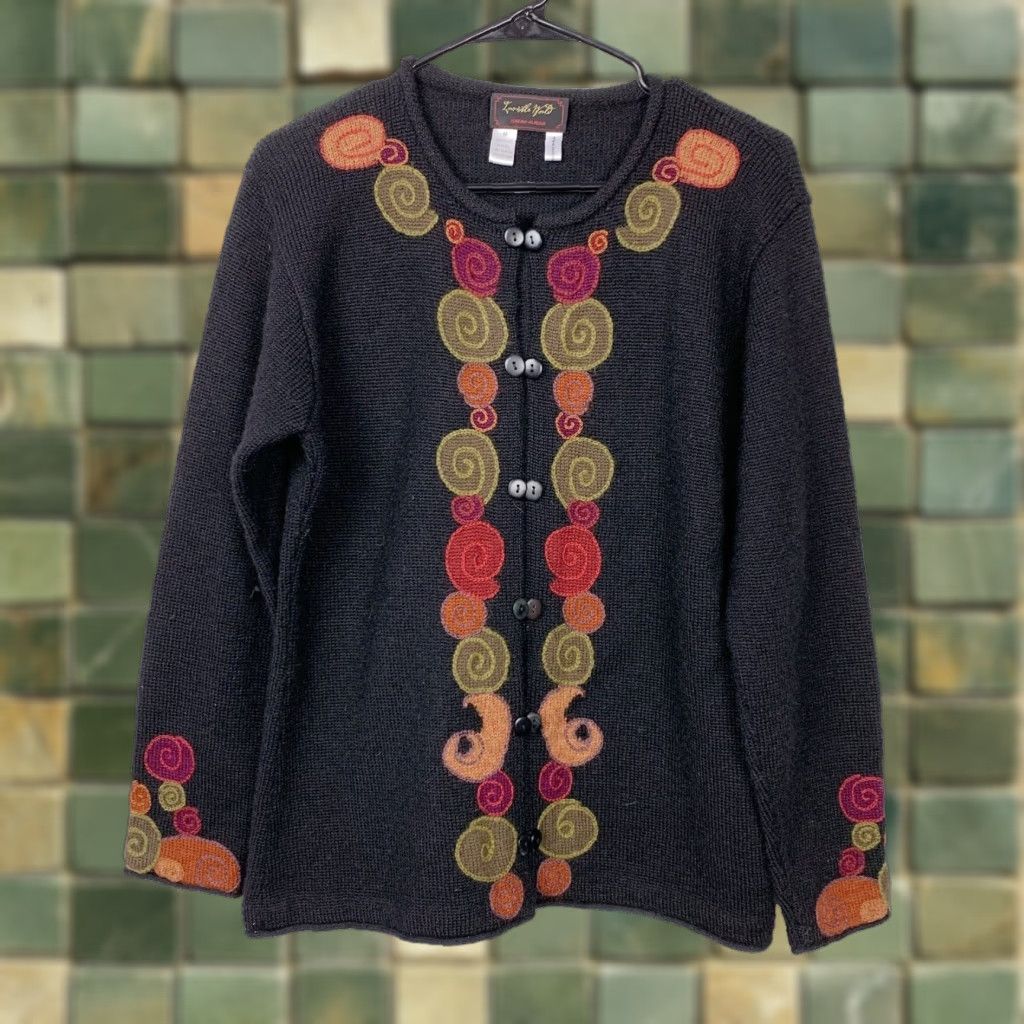 Vintage Invisible World Sweater Cardigan Women M Black Alpaca Wool 100% Medium Size M / US 6-8 / IT 42-44 - 1 Thumbnail