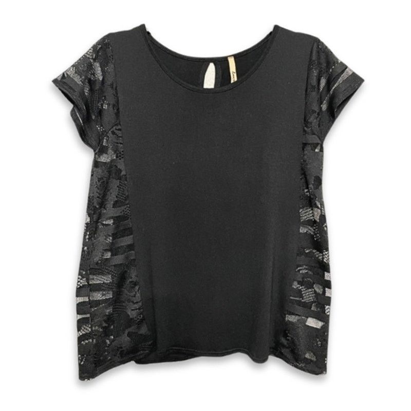 Other Love Marks Blouse Short Sleeve Sheer Detailing Black S Size S / US 4 / IT 40 - 1 Thumbnail