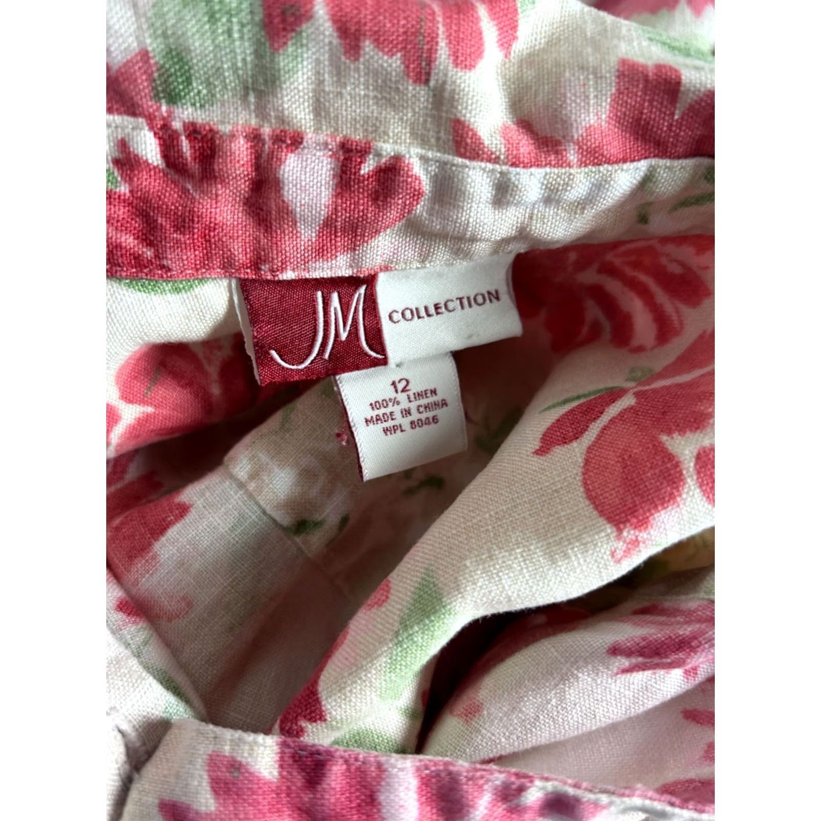 JM Collection JM Collection Womens Floral Button-Up 3/4 Sleeve Linen Blouse Size 12 Pink/Green Size XL / US 12-14 / IT 48-50 - 3 Thumbnail