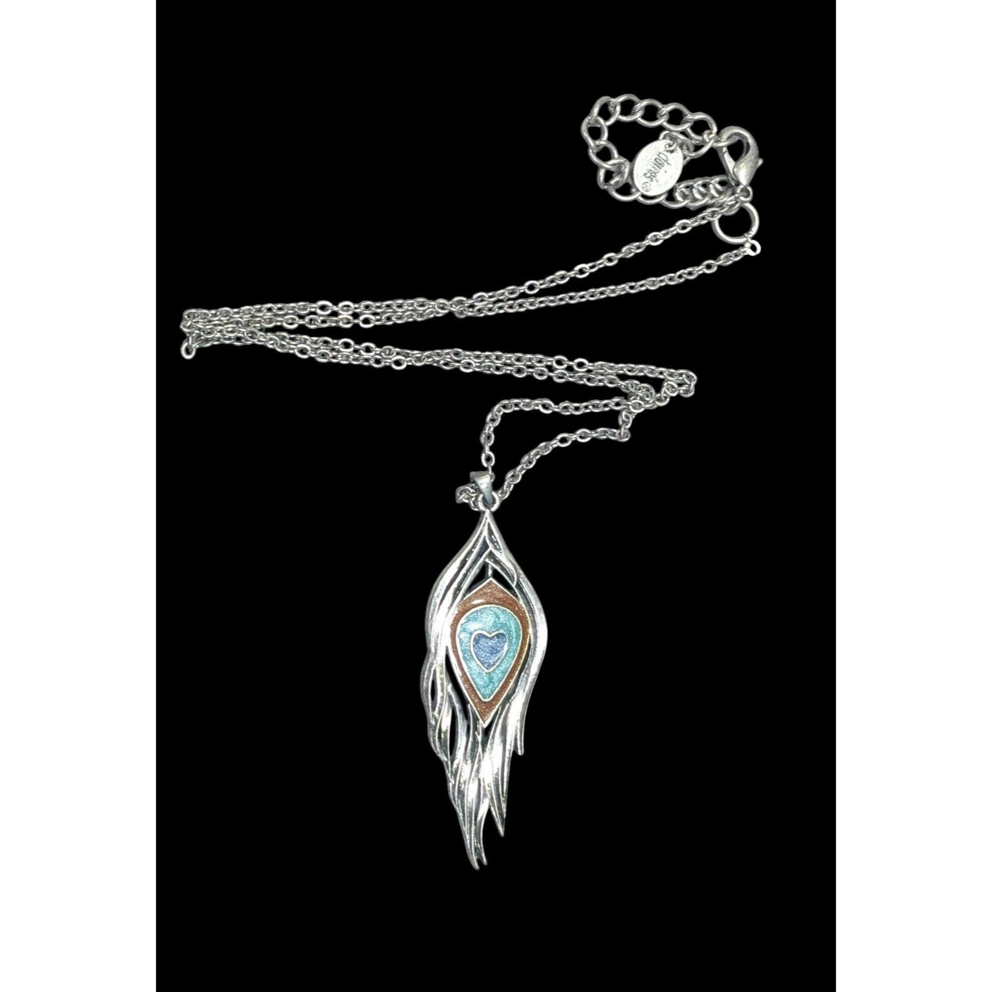 Other Y2K Bohemian Feather Heart Necklace Metal With Shimmer Ename Size ONE SIZE - 1 Thumbnail