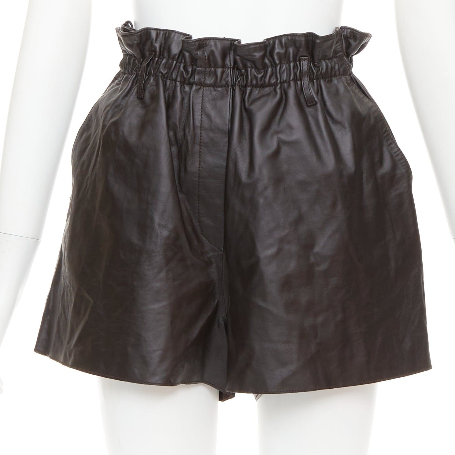 Other FORTE FORTE Parrrs chocolate brown leather paperbag waist shorts Sz.1 S Size 27" / US 4 / IT 40 - 1 Thumbnail