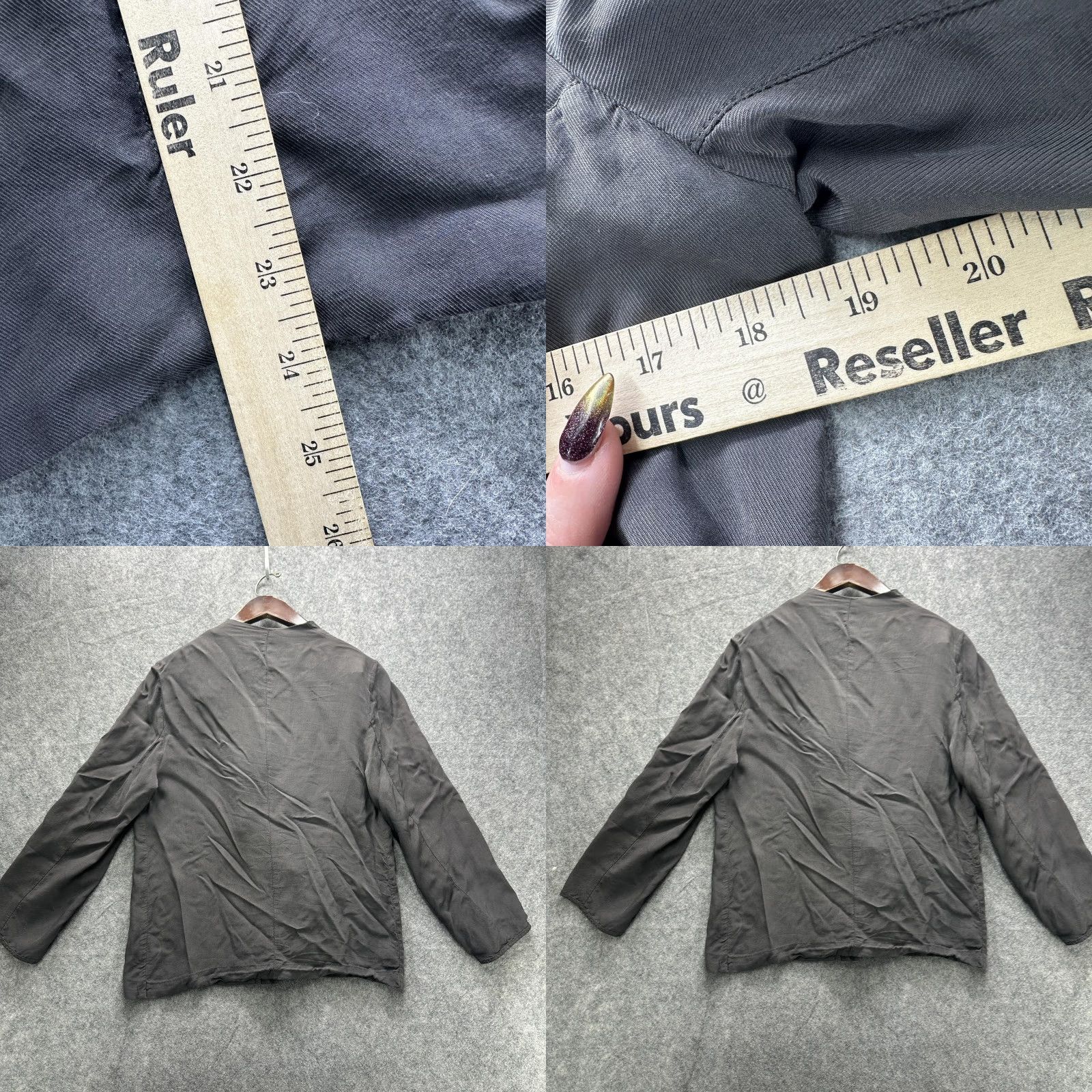 Vintage HUMANOID Blazer Jacket Womens M Gray Twill Viscose Cupro Draped Collar, Short, Single-Breasted, Pockets, Basic Jacket Size M / US 6-8 / IT 42-44 - 9 Thumbnail