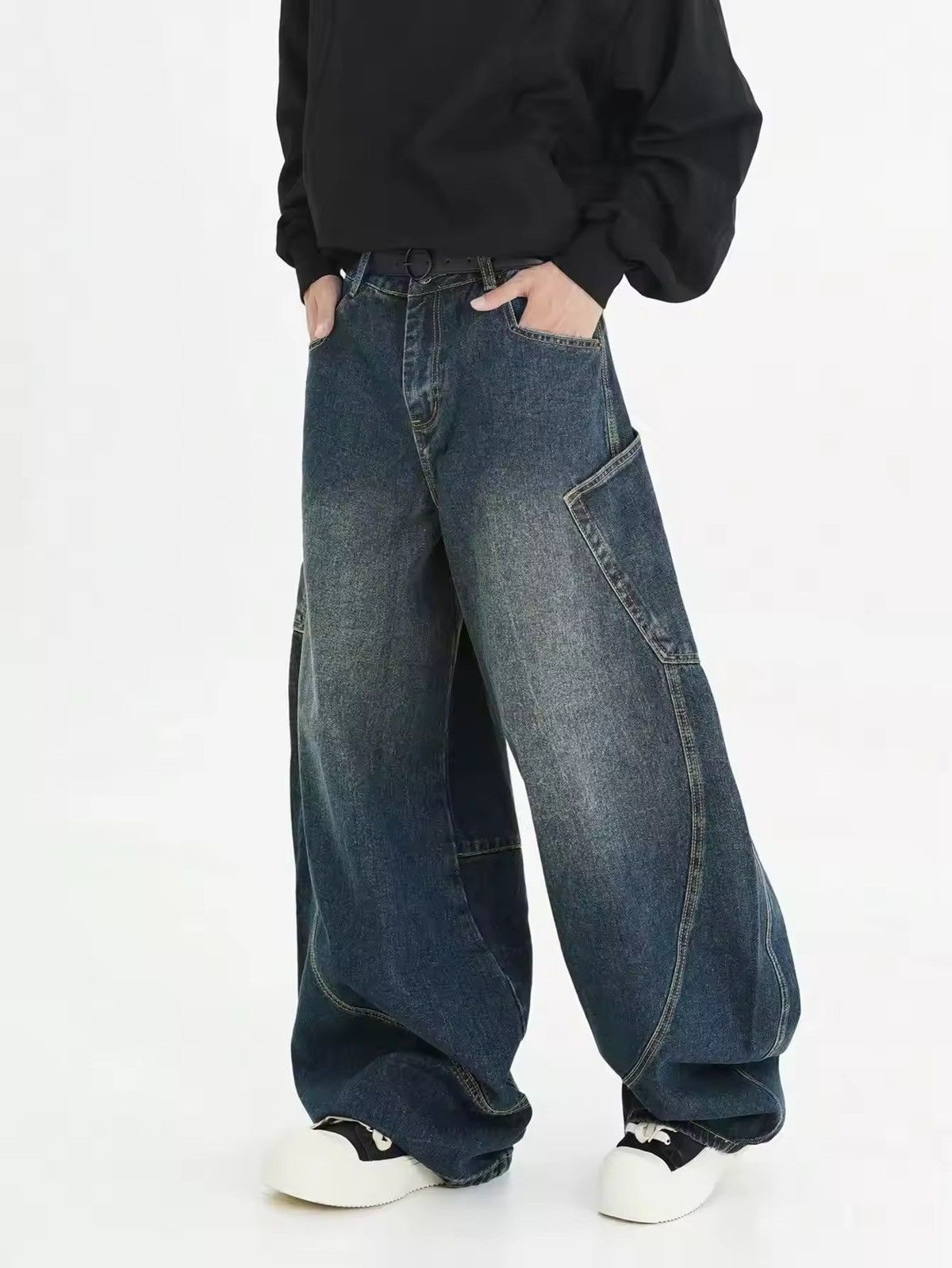 Washed Baggy Wide-Leg Cargo Jeans Y2K Streetwear Skater Fit