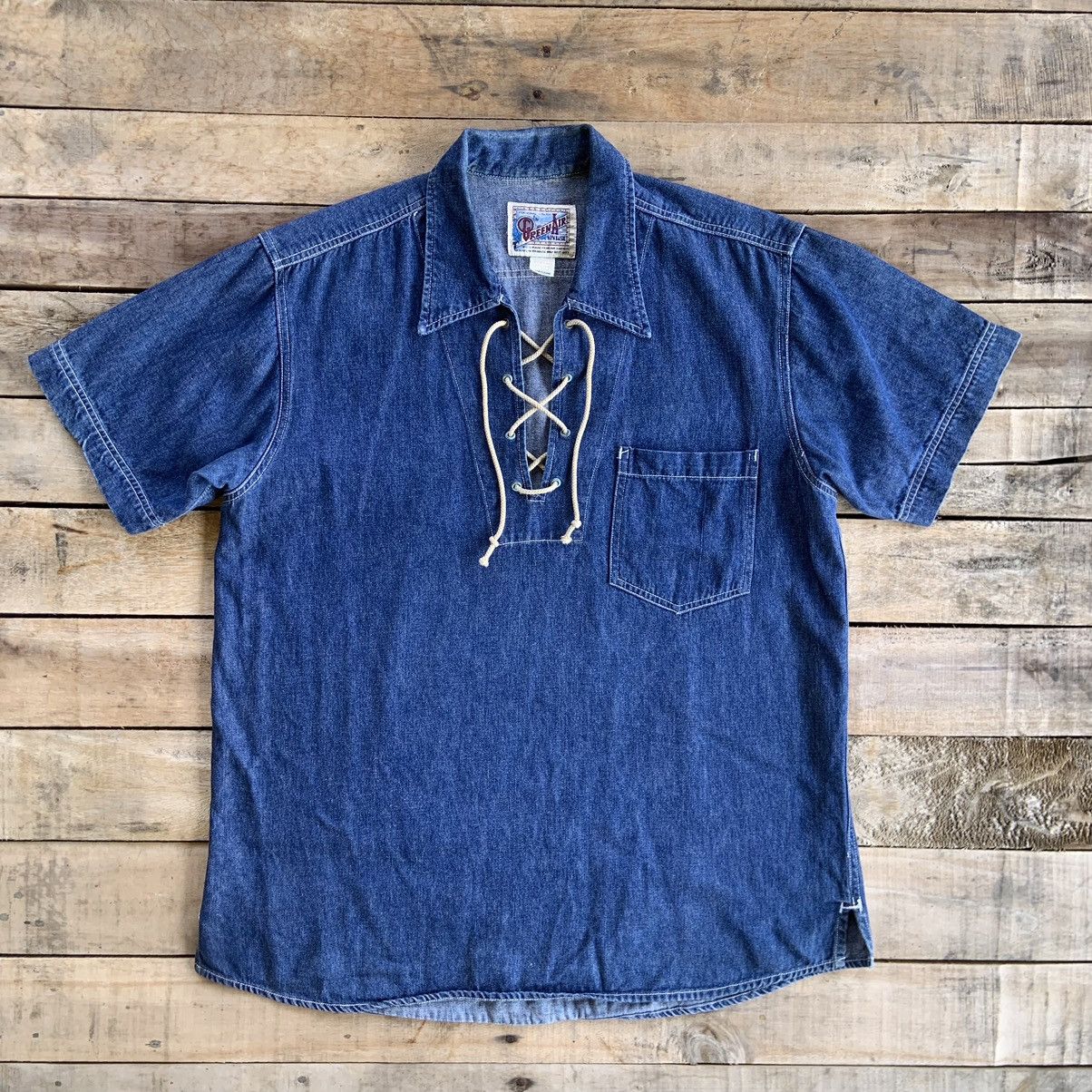 Japanese Brand Vintage x Green Air Denim Shirt Pull over Work Wear Size US M / EU 48-50 / 2 - 1 Thumbnail