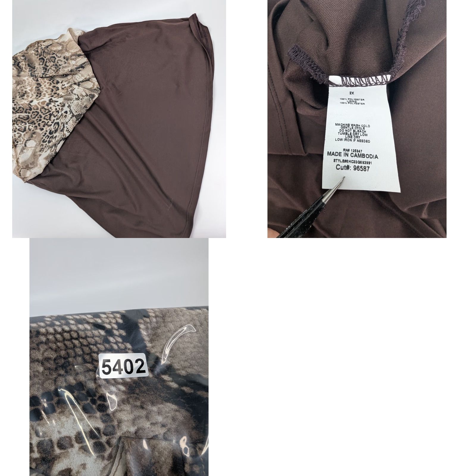 Vintage Cocomo Brown Animal Print 3/4 Roll Tab Sleeve Sheer Top V-Neck Henley Under Tank Shirt Women 2X Brown Snake Print Size XXL / US 16-18 / IT 52-54 - 8 Thumbnail