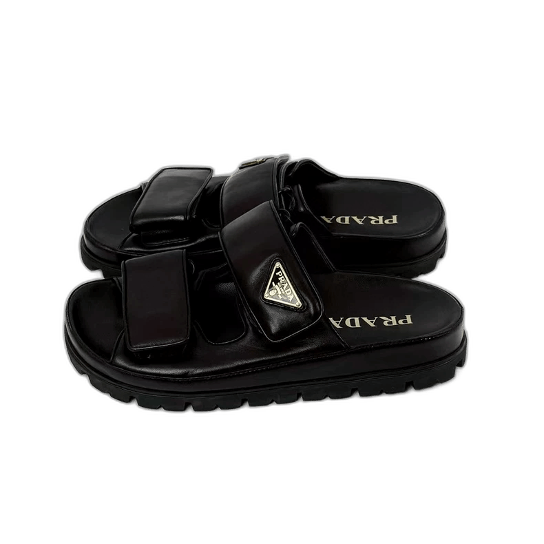 Prada Prada Black Triangle Logo Bread Slide Sandals -2505 Size US 6 / IT 36 - 1 Thumbnail