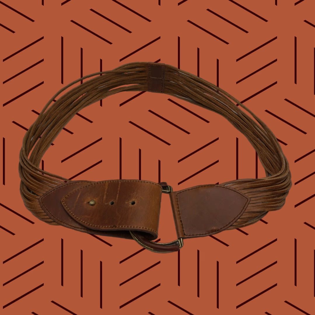 Vintage VINTAGE Brown Leather Waist Belt 1980's Brass Buckle, Unbranded, Size L Size ONE SIZE - 1 Thumbnail