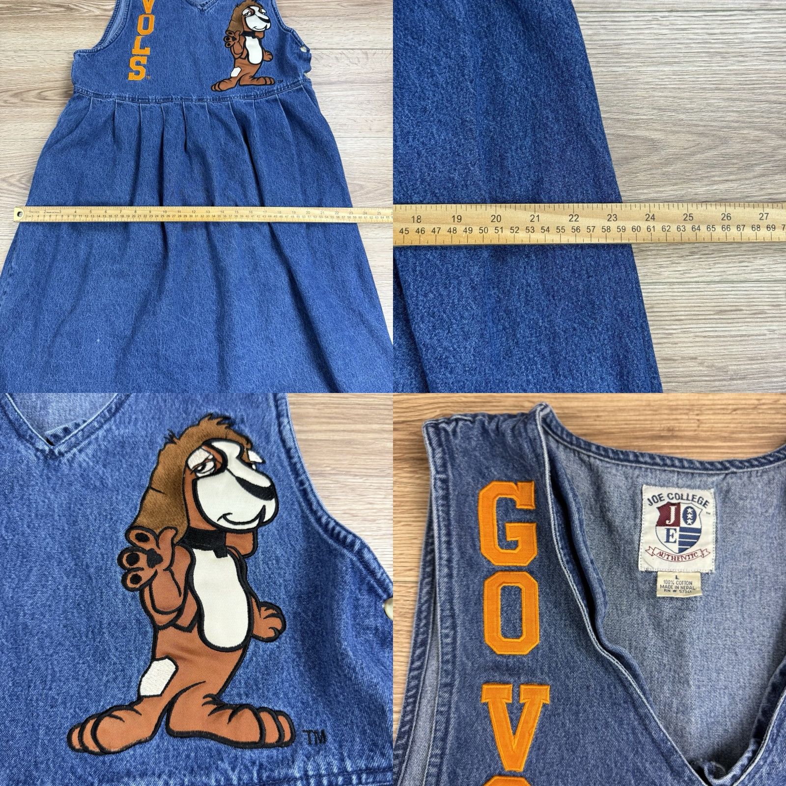 Denime Vtg Joe College Denim Jumper Dress L Women Blue College Theme Size L / US 10 / IT 46 - 8 Thumbnail