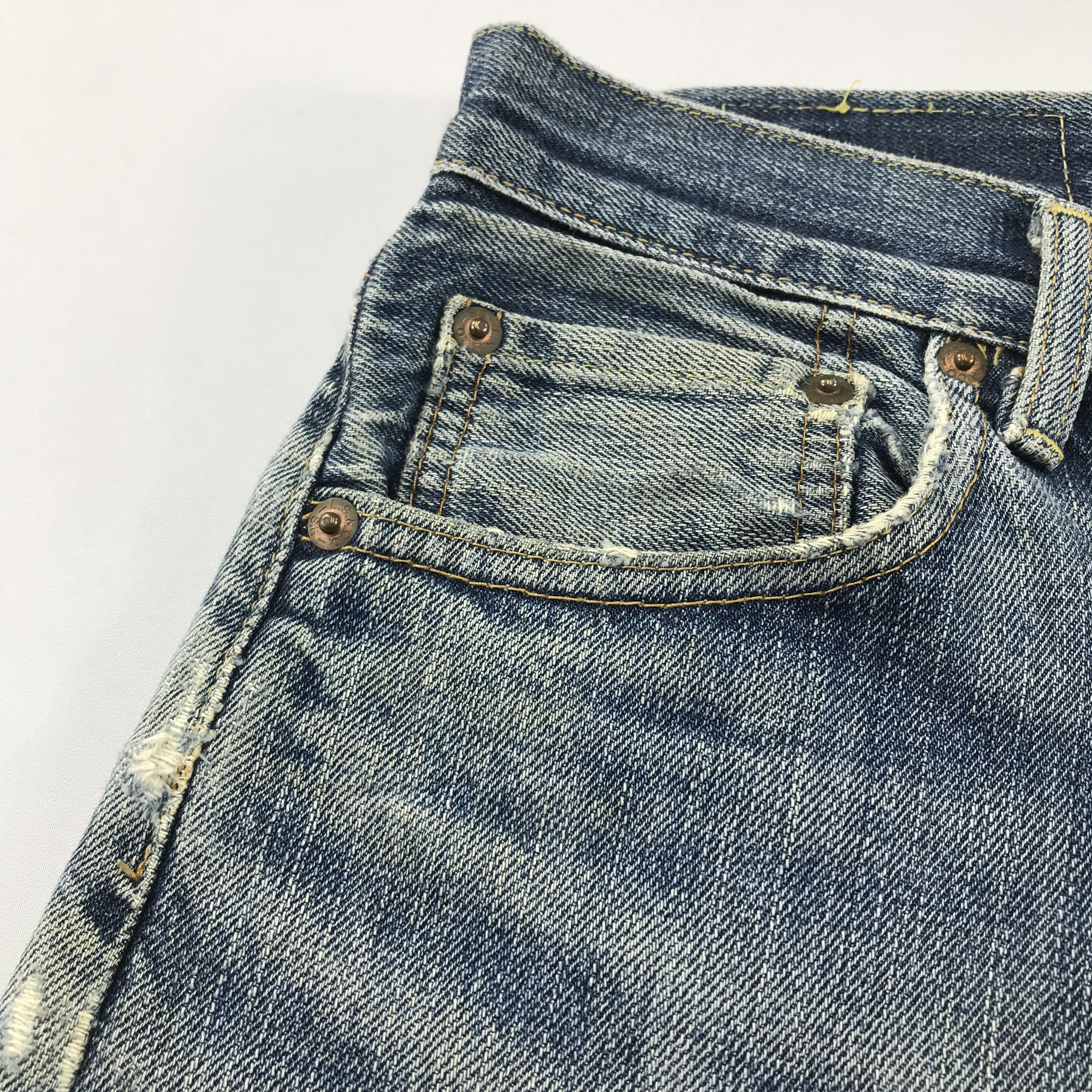 Levi's Vintage Levis 502 Big E Selvedge Jean Distress Denim KJ3469 Size US 29 - 11 Thumbnail