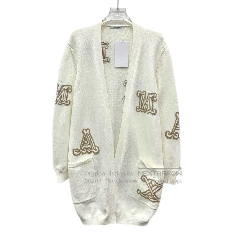 Max Mara Max Mara White Logo Letter Embroidered Cotton Knit Cardiga Size M / US 6-8 / IT 42-44 - 1 Thumbnail