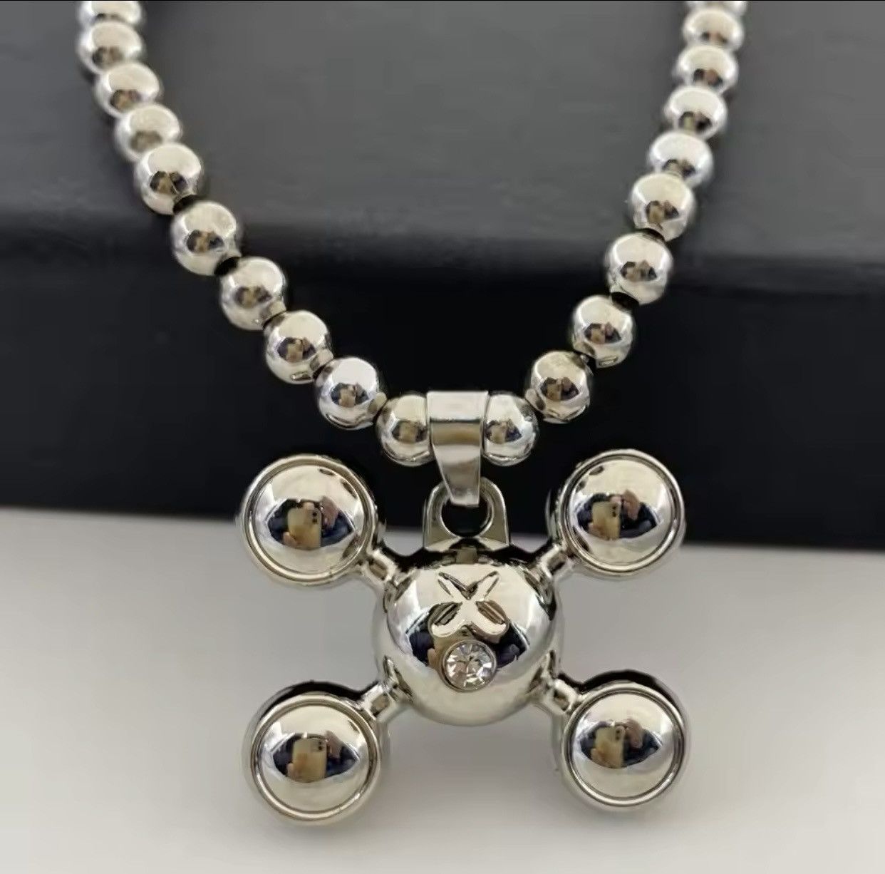 Jewelry Round Bead Chain Quadangle Ball Pendant Size ONE SIZE - 2 Thumbnail