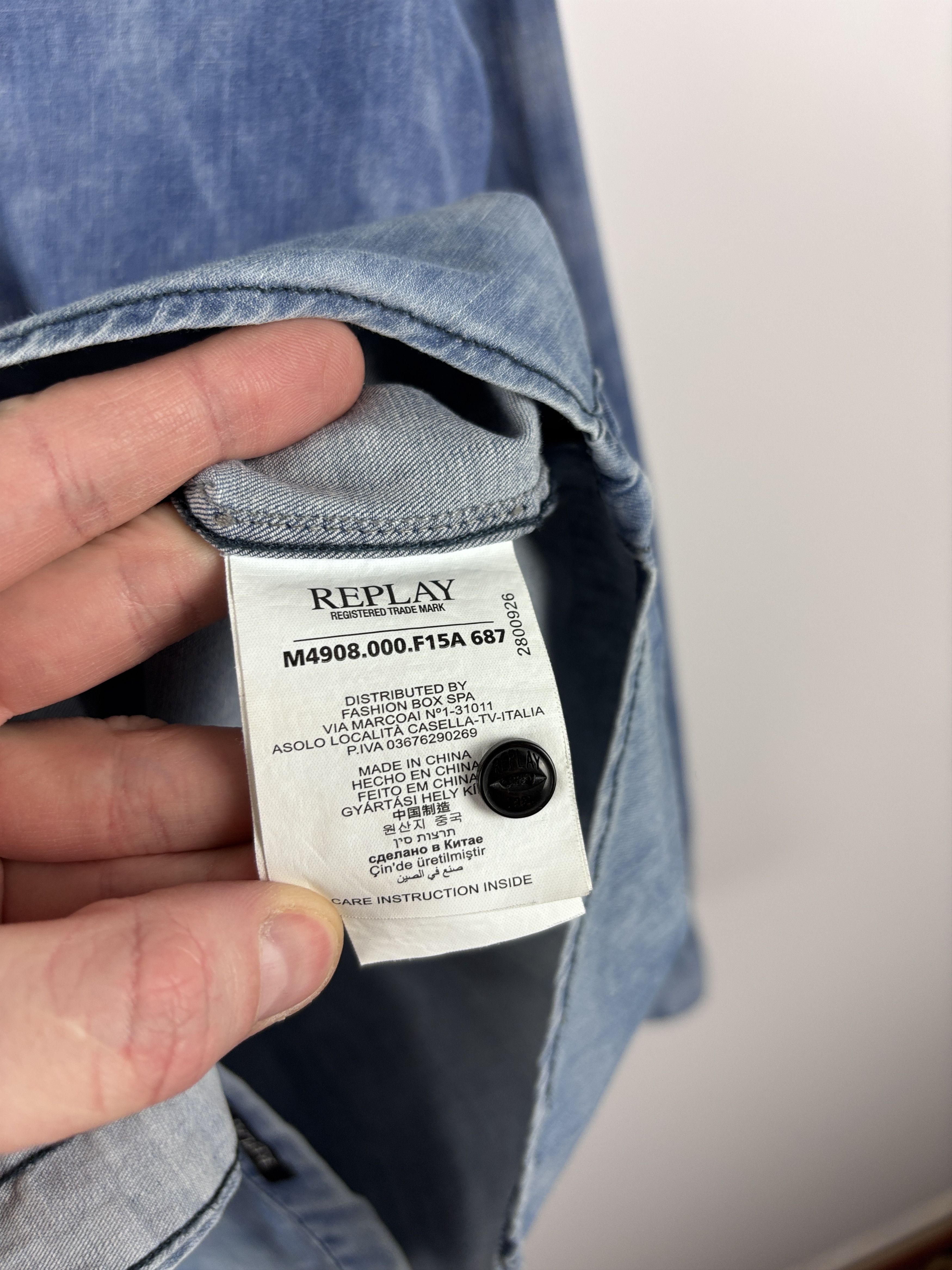 Replay Mens Replay Acid Wash Denim Button Up Shirt Blue Size XL Size US XL / EU 56 / 4 - 9 Thumbnail