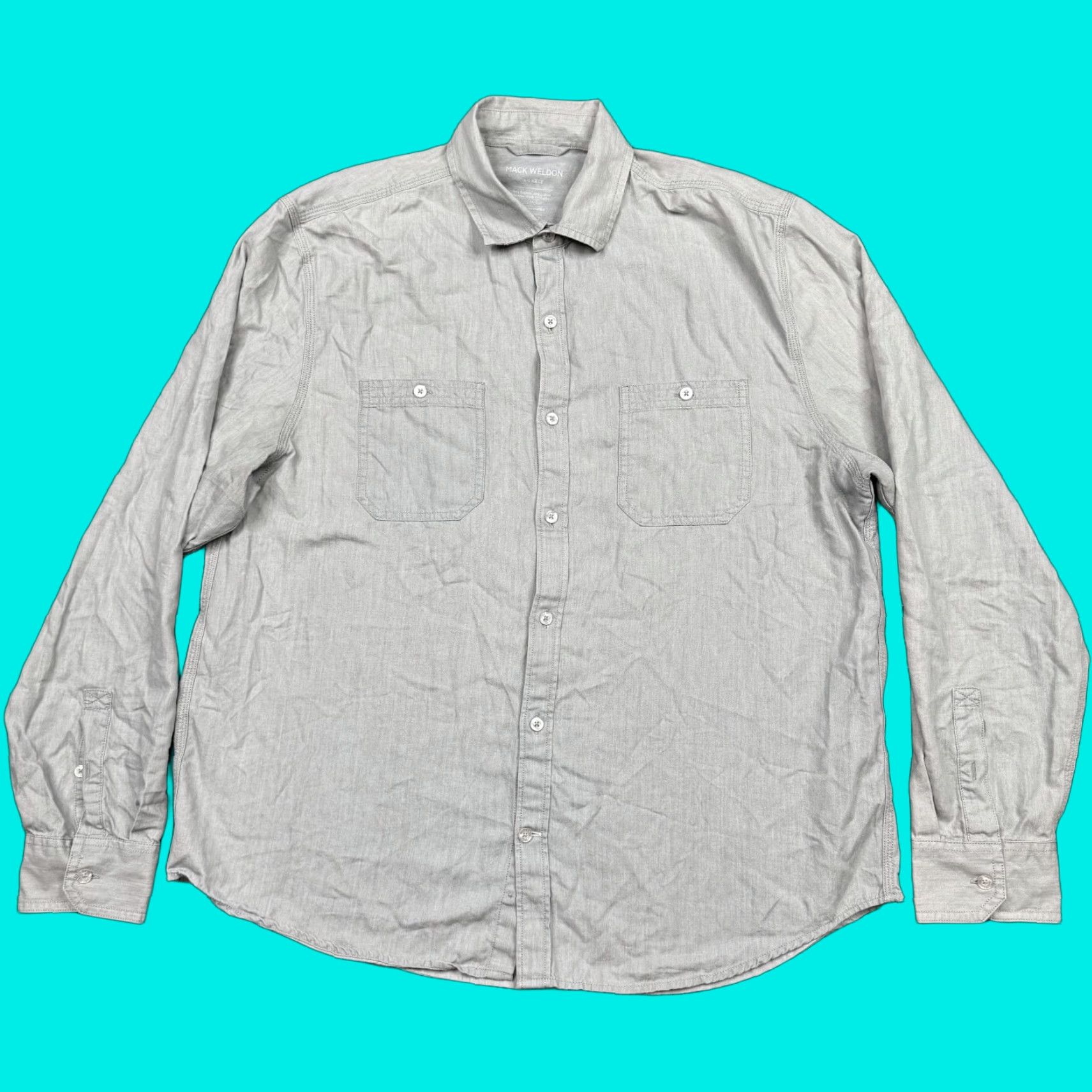 Mack Weldon Button-Up Shirt Mens XL Gray Long Sleeve Pockets Collared Shirt - Button-Down Casual Classic 100% Cotton Manchester Neckline: Collared